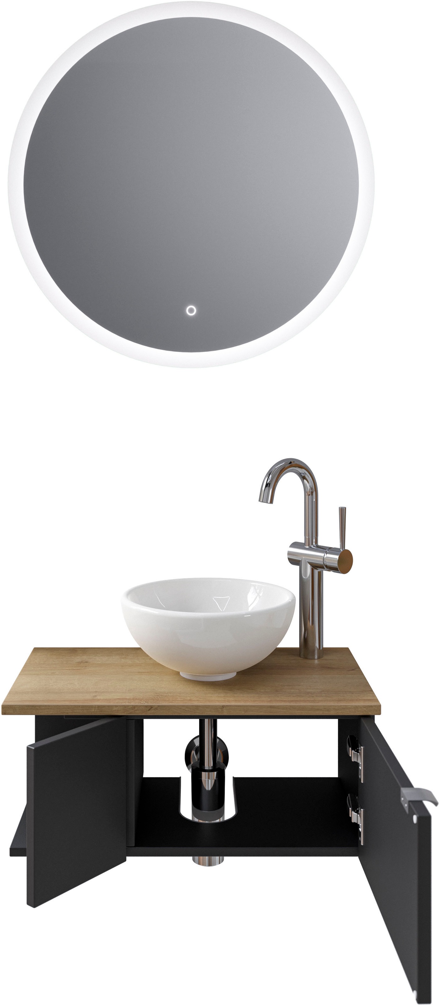 Saphir Badmöbel-Set »Serie 6915«, (4 St.), Gäste-Bad, 70 cm breit, mit LED-Spiegel, offenem Fach und 2 Türen