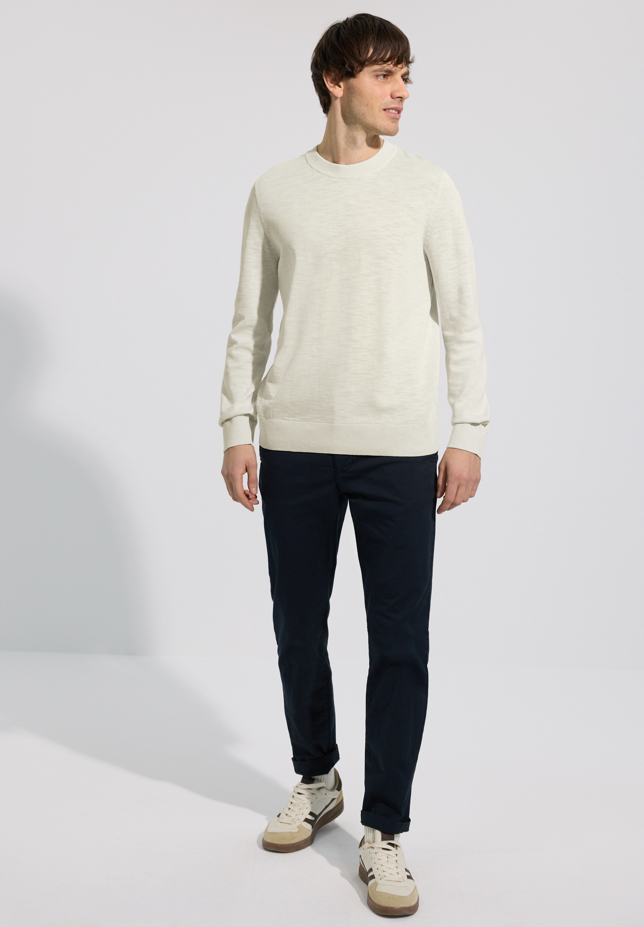 STREET ONE MEN Rundhalspullover aus reiner Baumwolle