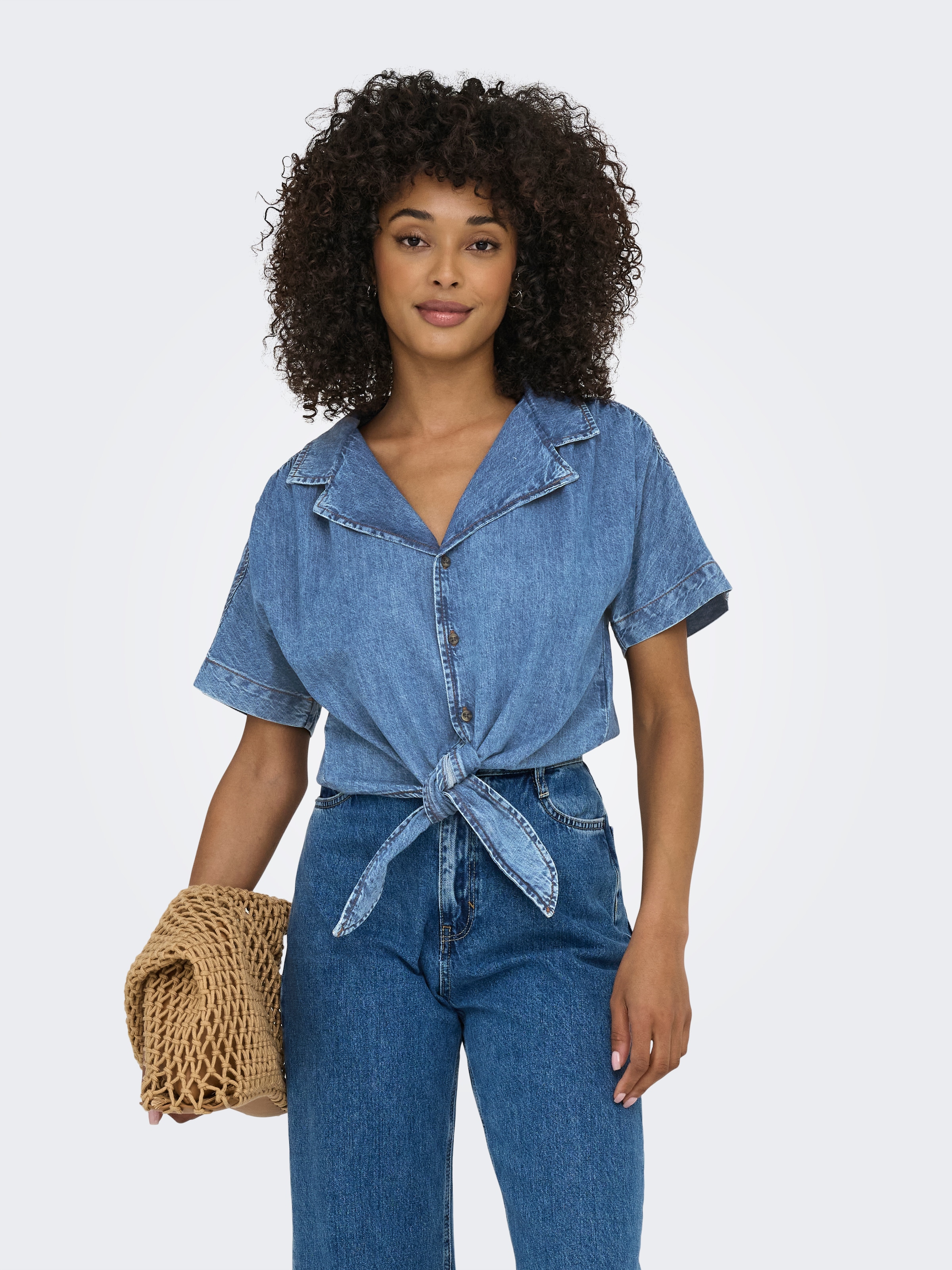 ONLY Jeansbluse »ONLPAULA S/S TIE SHIRT DNM AKM« Baumwollmischung, regular fit