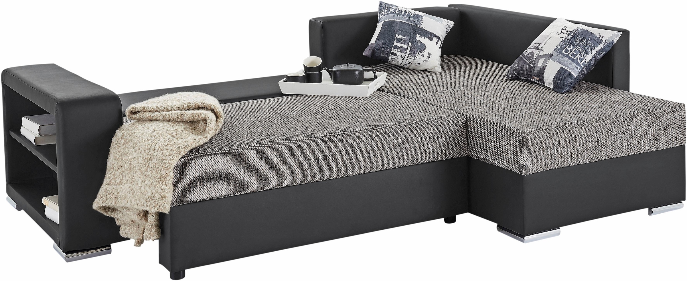 COLLECTION AB Ecksofa »John L-Form«, mit Bettfunktion, Bettkasten und integriertem Regal