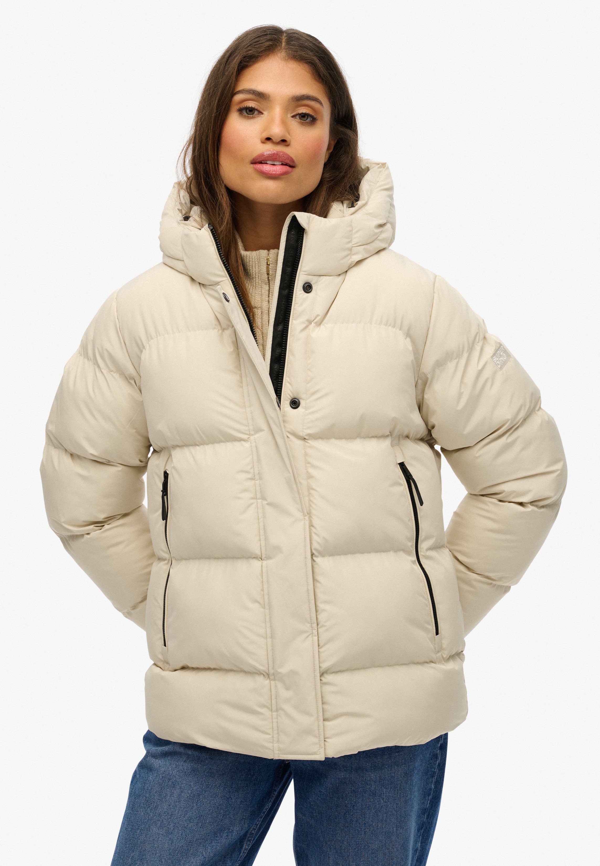 Superdry Steppjacke "HOODED 5 BAFFLE SPORTS PUFFER" mit Kapuze mit Reißverschluss, aus Polyester und Kunstfaser, Relaxed Fit