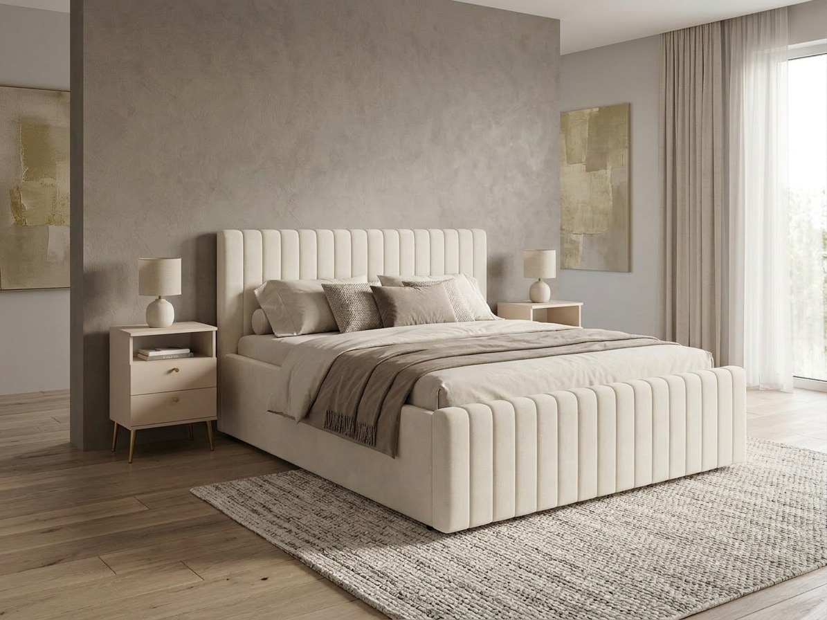OTTO home Polsterbett "MOIVRE, vertikale Steppung in Rillenoptik, wahlweise mit Bettkasten" Stauraumbett, gepolstertes Kopfteil, ohne Matratze, modernes Design