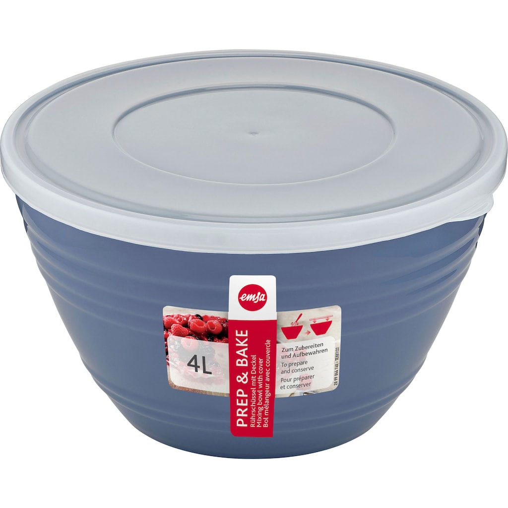 Emsa Rührschüssel »Emsa K32541 Prep&Bake Kunststoff-Rührschüssel 4,15 L«, 1 tlg., aus Kunststoff, Deckel, rutschfester Boden, Ausgießlippe, spülmaschinenfest, 4,15 L