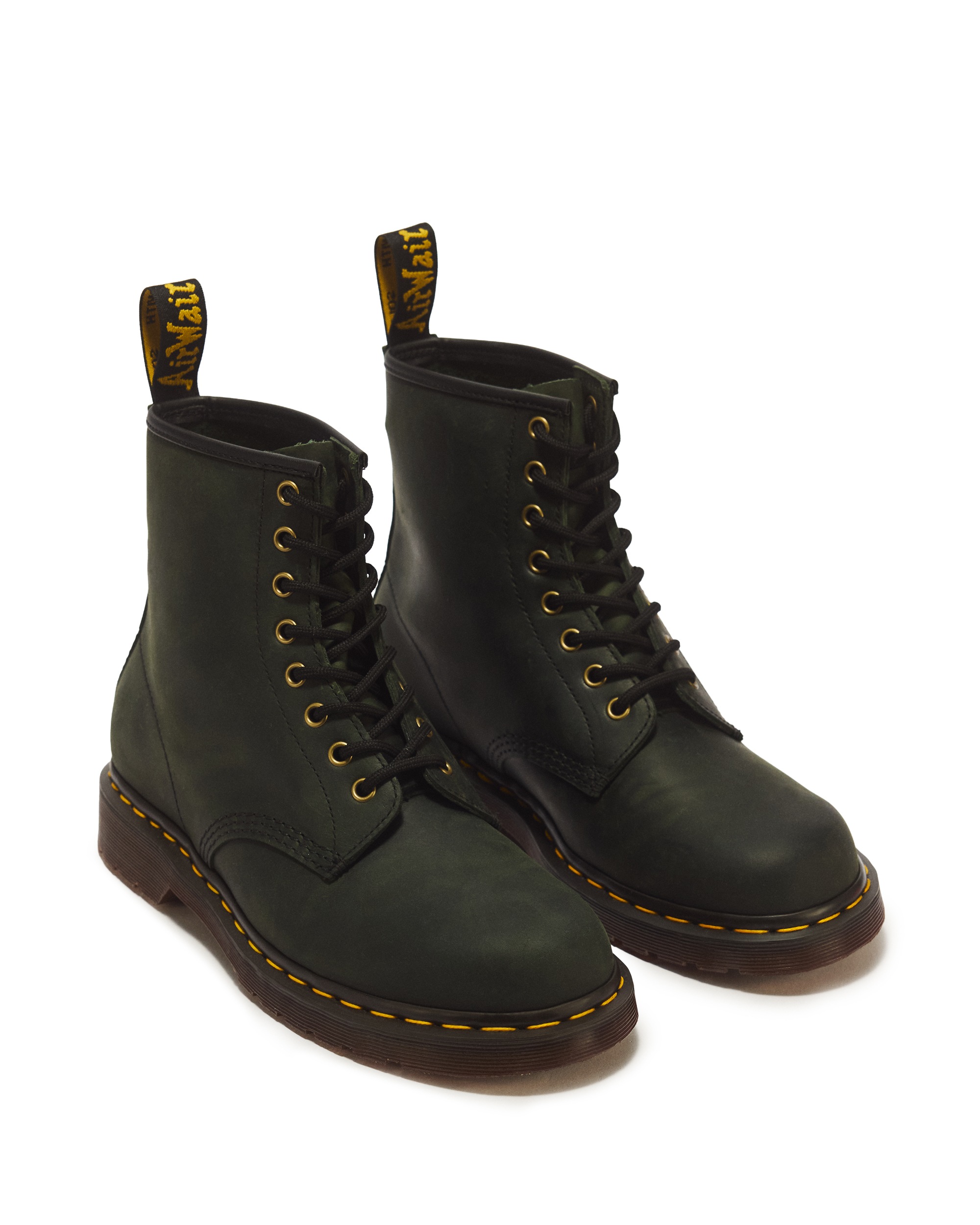 DR. MARTENS Schnürboots "1460 Dms Green Crazy Horse" Schnürstiefelette mit logobedruckter Anziehlasche