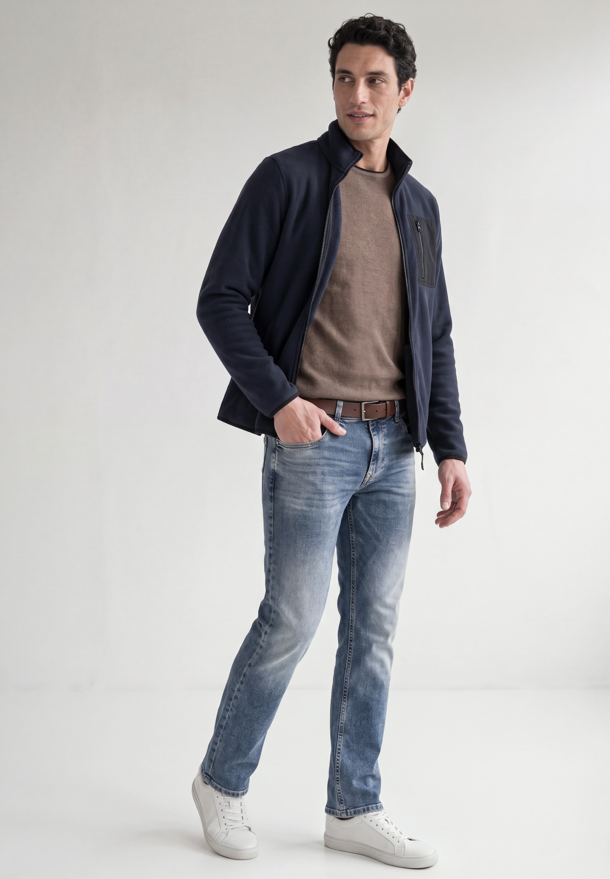 STREET ONE MEN Fleecejacke ohne Kapuze mit Brusttasche