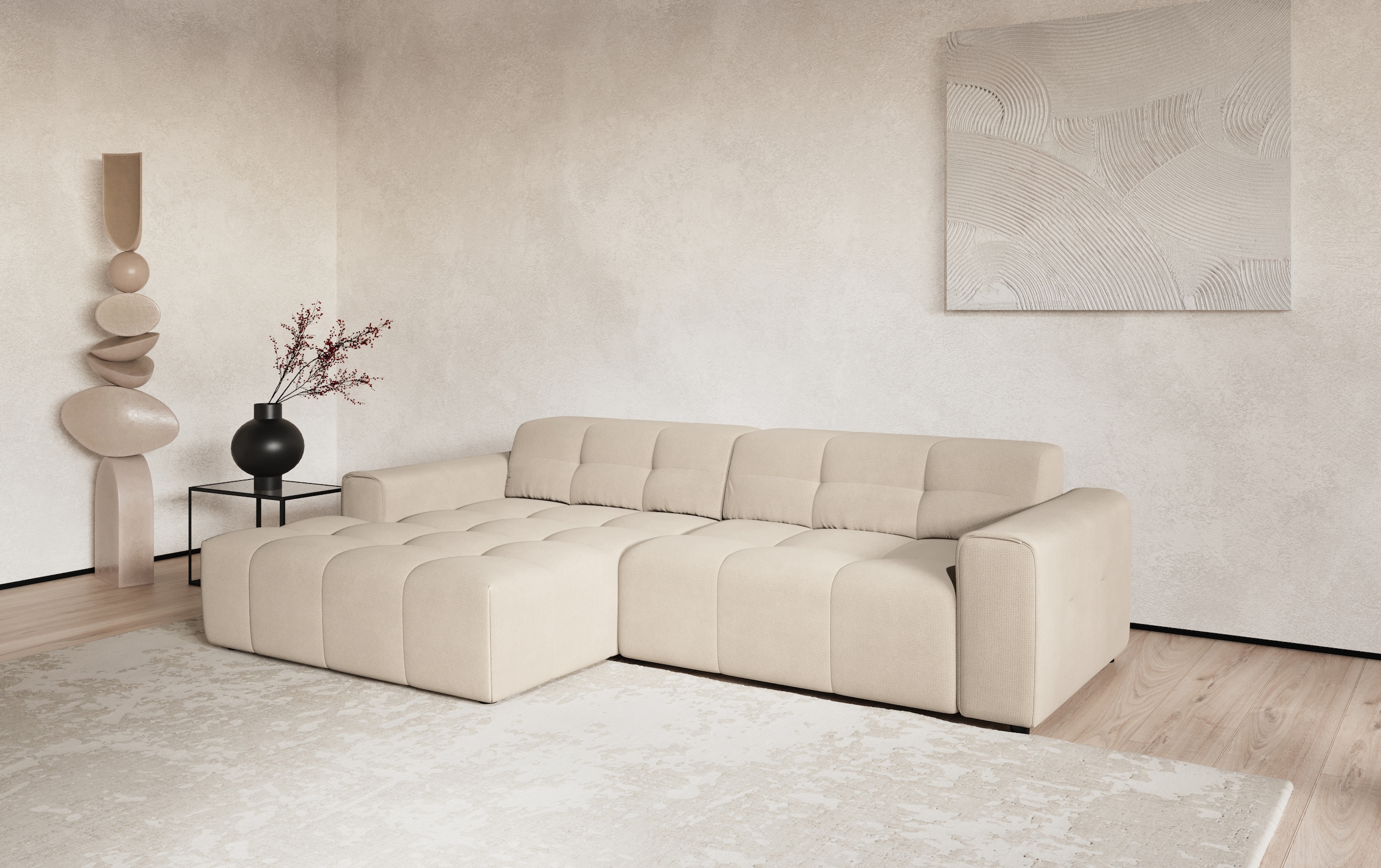 COTTA Ecksofa "Sento L-Form, B:280 cm, Chenille-Struktur, XXL Recamiere B: 133cm" modernes cubisches Sofa, hochwertige Steppung, bequemer Sitzkomfort