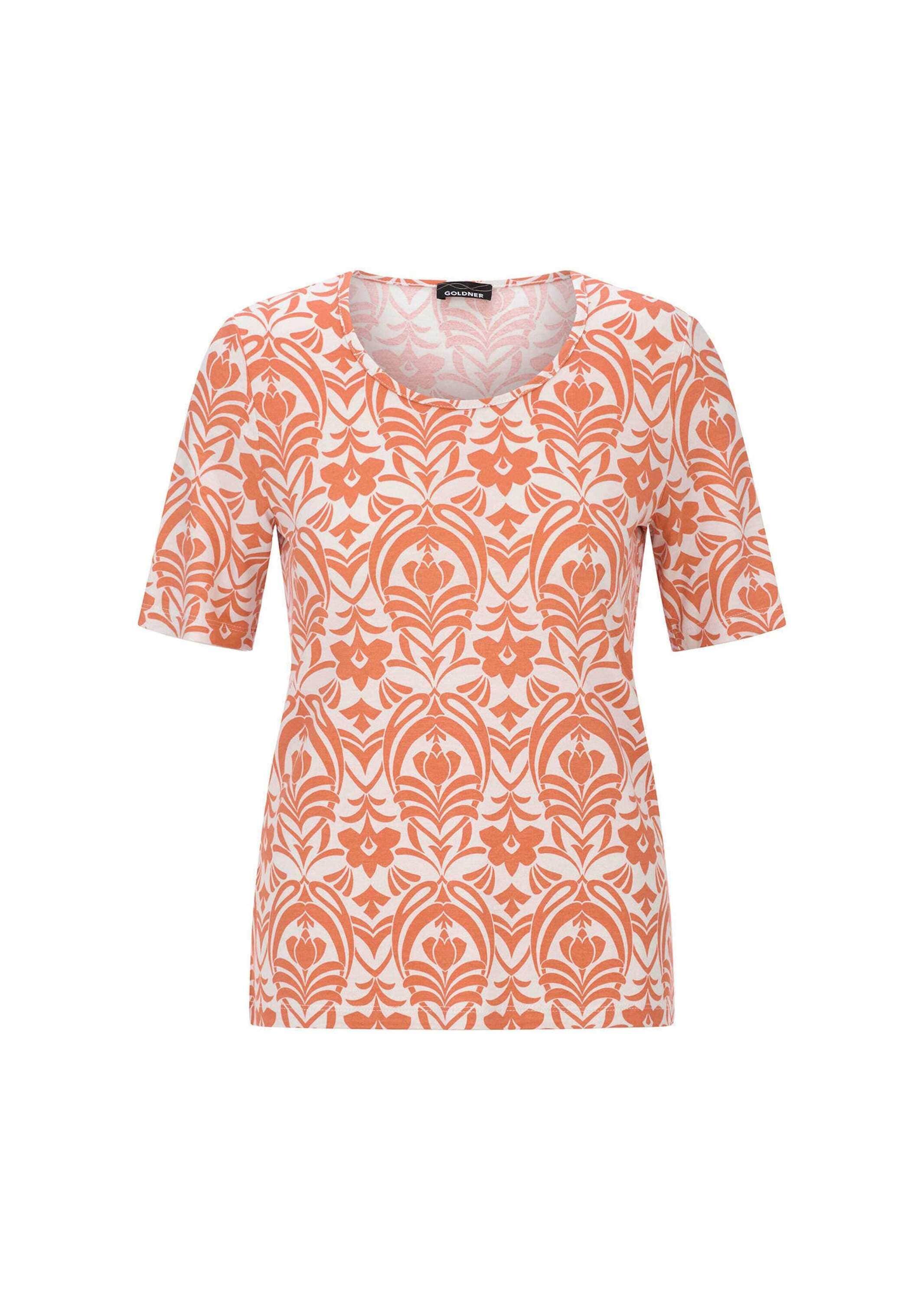 GOLDNER Kurzarmshirt "Kurzgröße Viskoseshirt mit femininem Ornamentmuster" stretchbequemer Viskosejersey