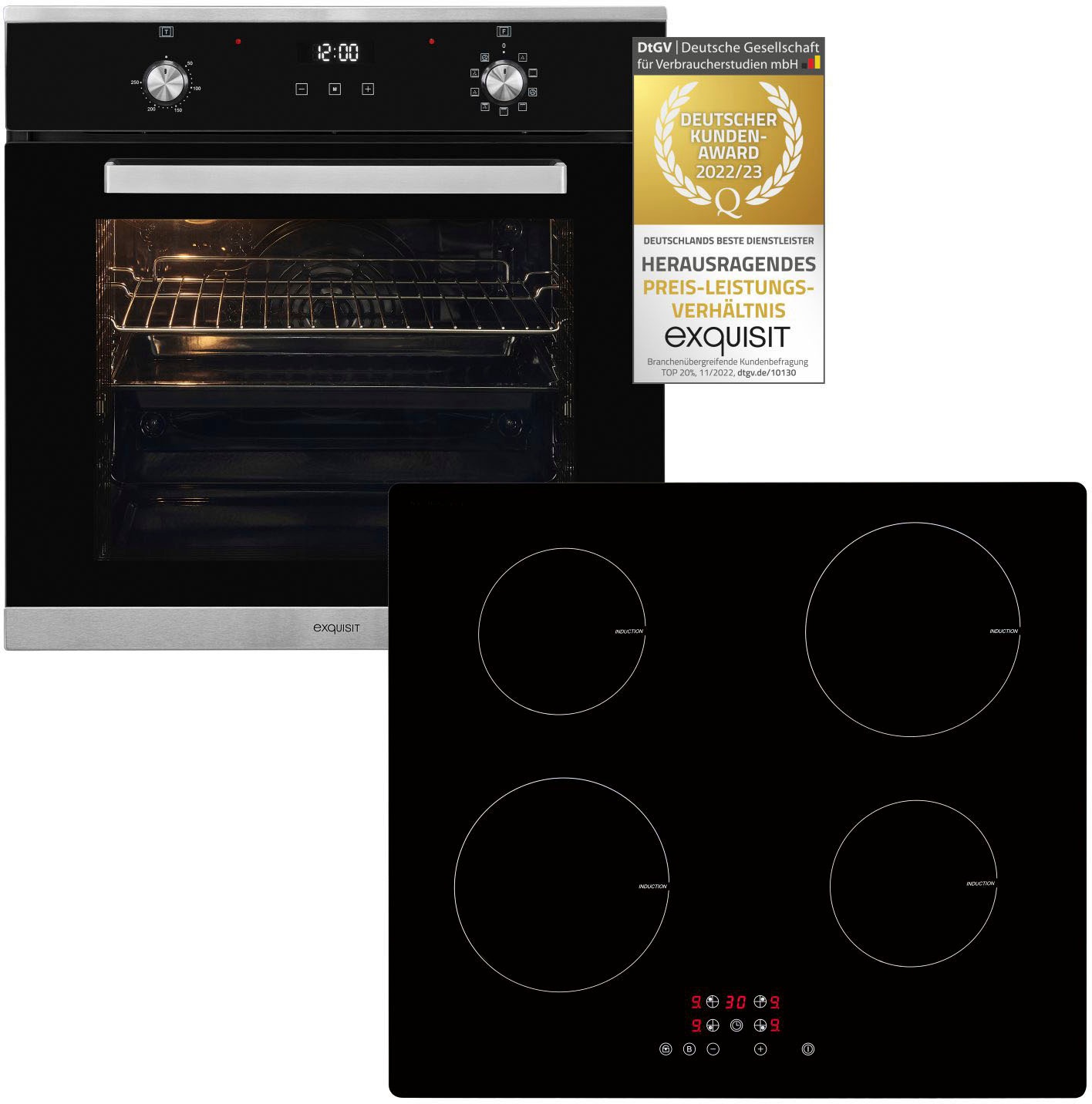 exquisit Backofen-Set »EBE76-9-H-020 inox«, mit Teleskopauszug nachrüstbar