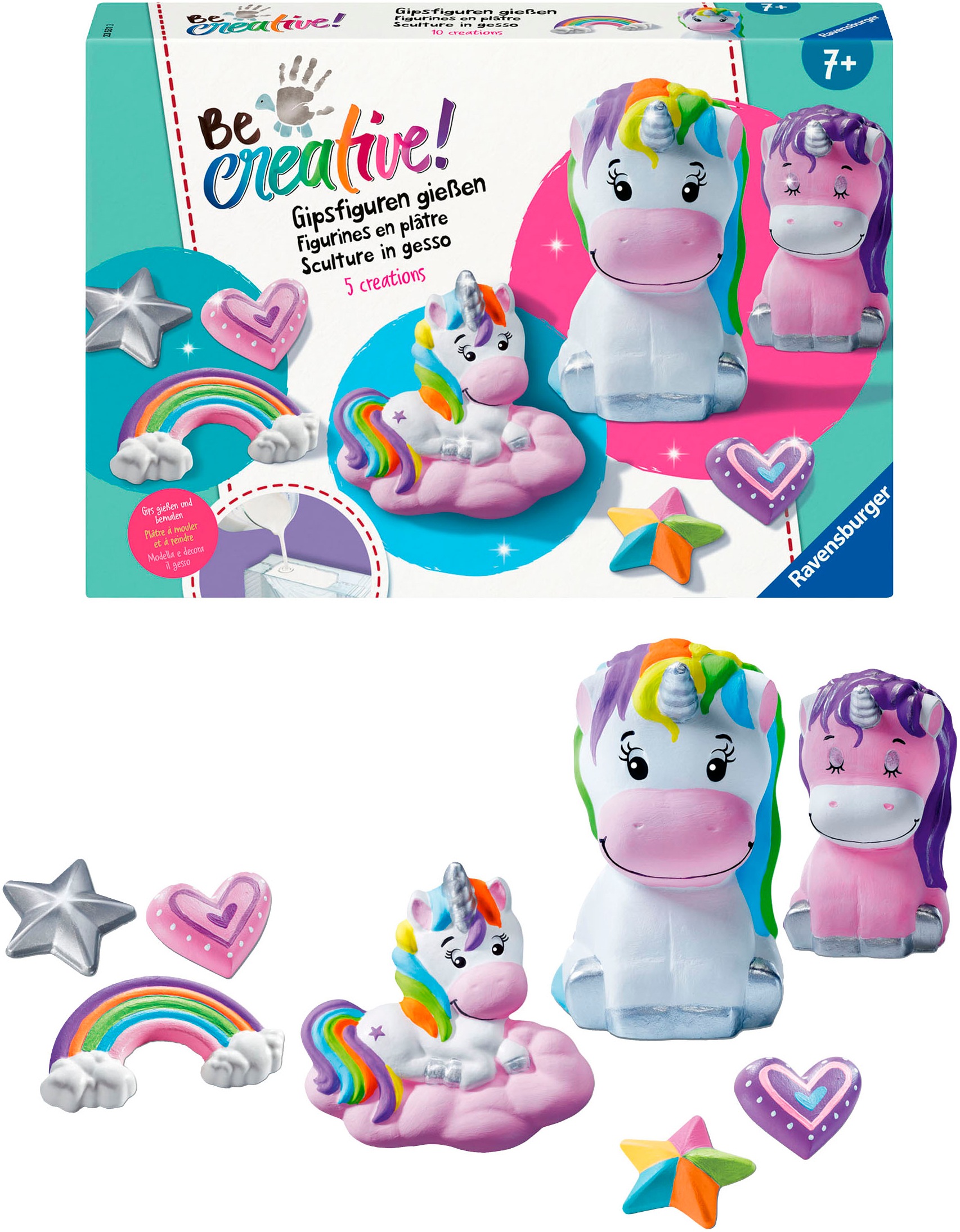 Ravensburger Kreativset »BeCreative Midi, Bastelset DIY Gipsfiguren gießen Einhorn«, Made in Europe
