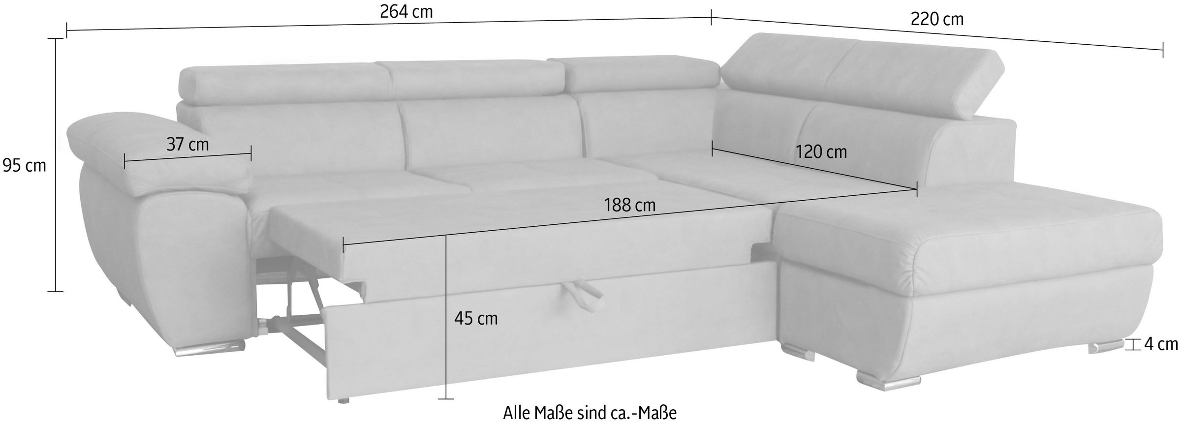 GEPADE Ecksofa »Fina, L-Form«, mit Schlaffunktion, verstellbaren Kopfstützen und Stauraum