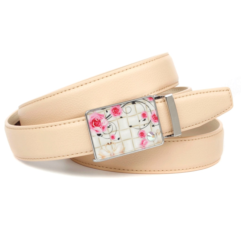 Anthoni Crown Ledergürtel stilvoll in beige mit silberfarbener Schließe Anthoni Crown Ledergürtel stilvoll in beige mit silberfarbener Schließe