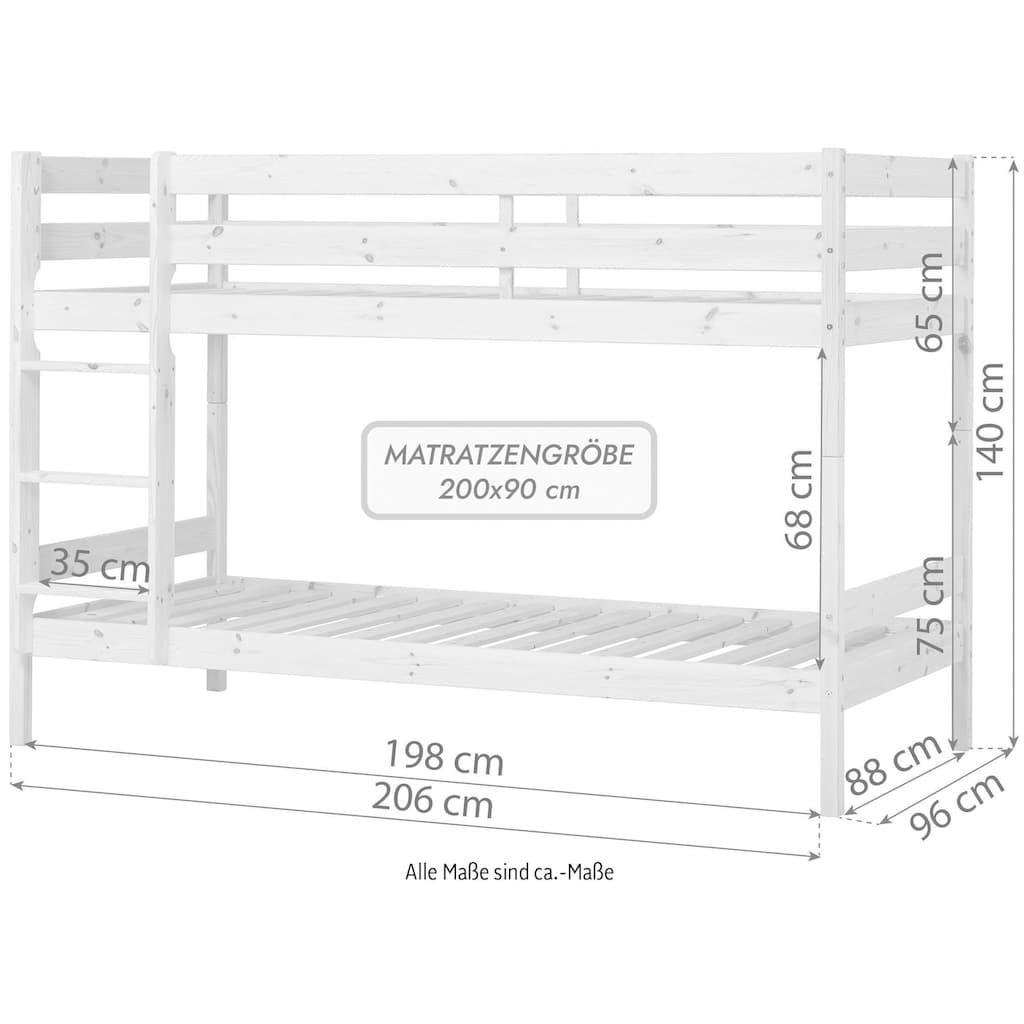 Hoppekids Etagenbett »ECO Comfort Kinderbett 90x200 oder 70x160 aus Massivholz in 4 Farben«