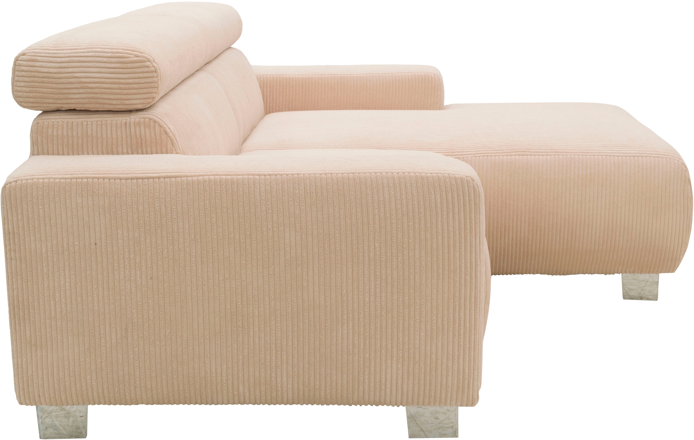 DOMO collection Ecksofa »100030 inkl. Kopfteilverstellung, guter Sitzkomfort, Cordbezug, L-Form«, mit komfortabler Wellenunterfederung, ideal für kleine Räume