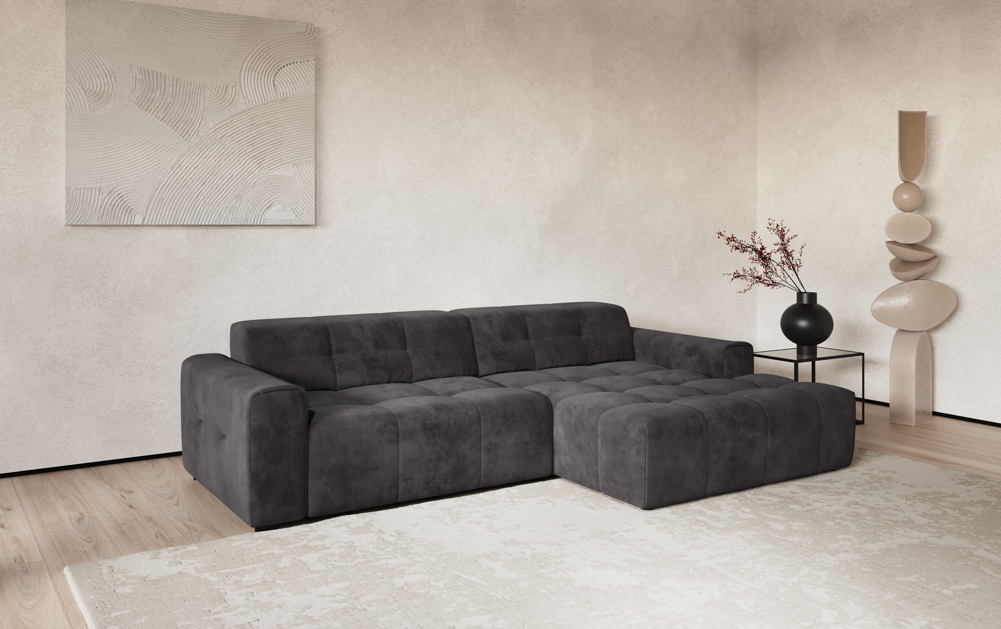 COTTA Ecksofa "Sento L-Form, B:280 cm, Chenille-Struktur, XXL Recamiere B: 133cm" modernes cubisches Sofa, hochwertige Steppung, bequemer Sitzkomfort