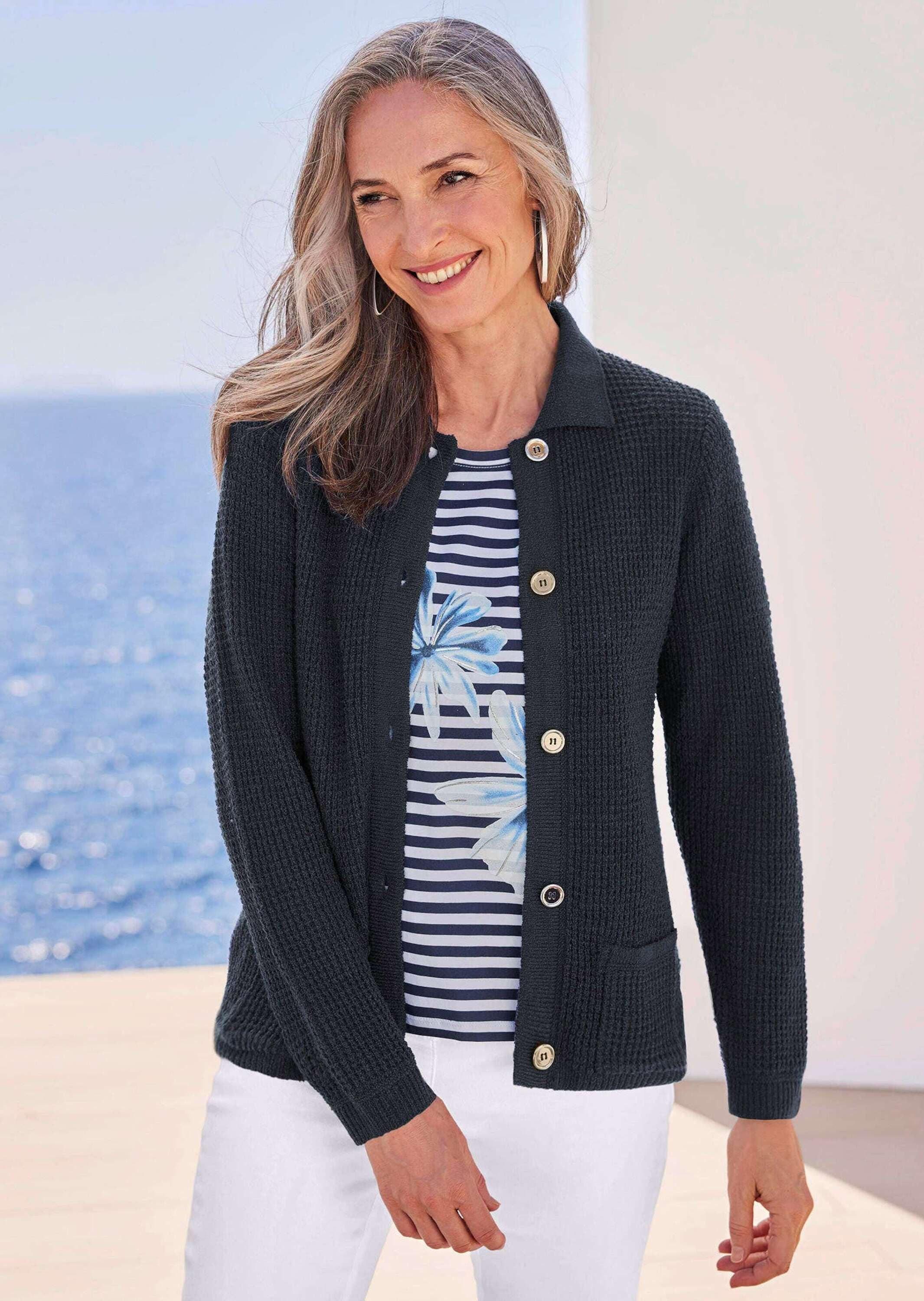 GOLDNER Strickjacke »Strickjacke mit Polokragen«
