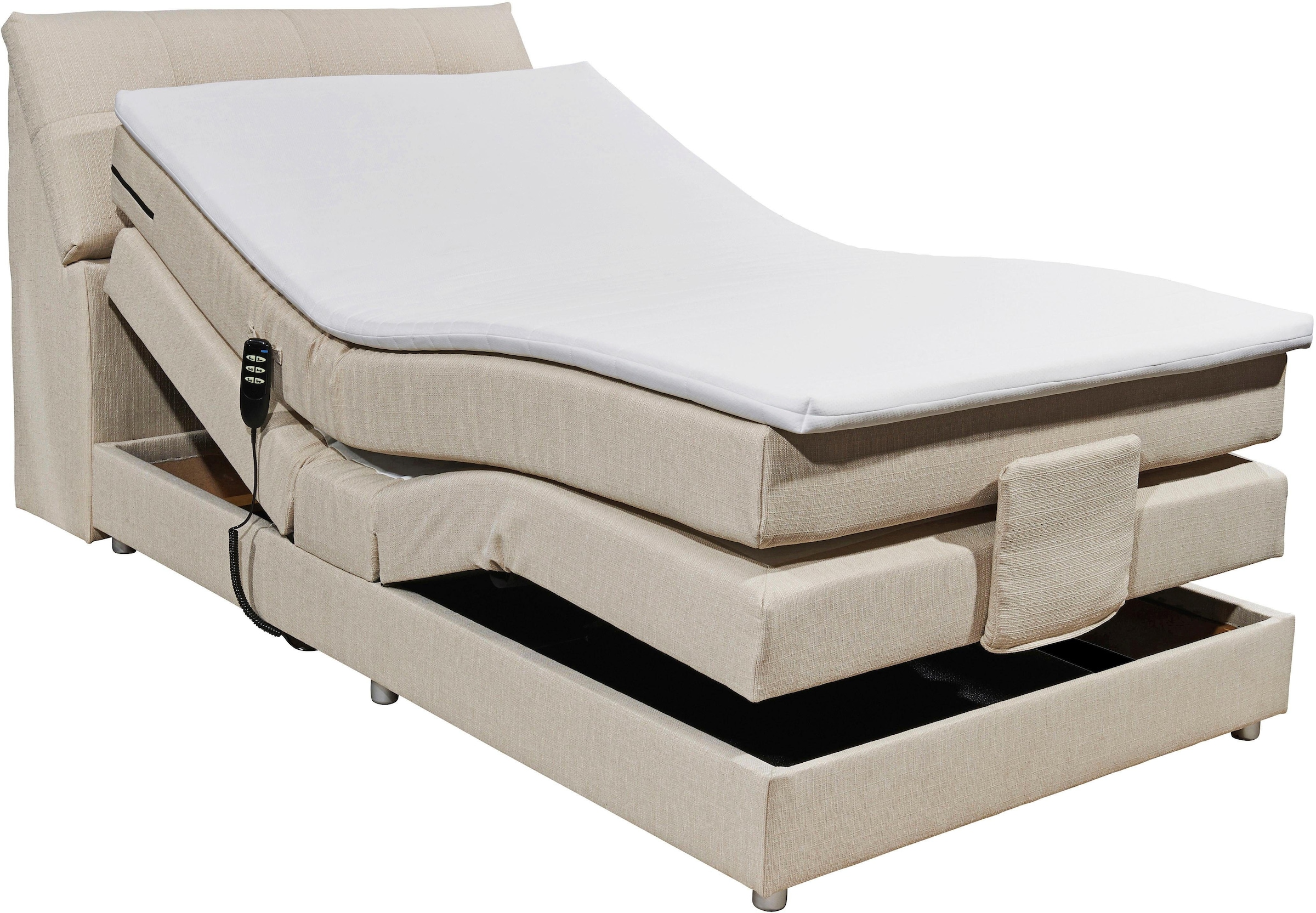 ED EXCITING DESIGN Boxspringbett »Concord«, inkl. Motor, Stauraum im Kopfteil und Topper