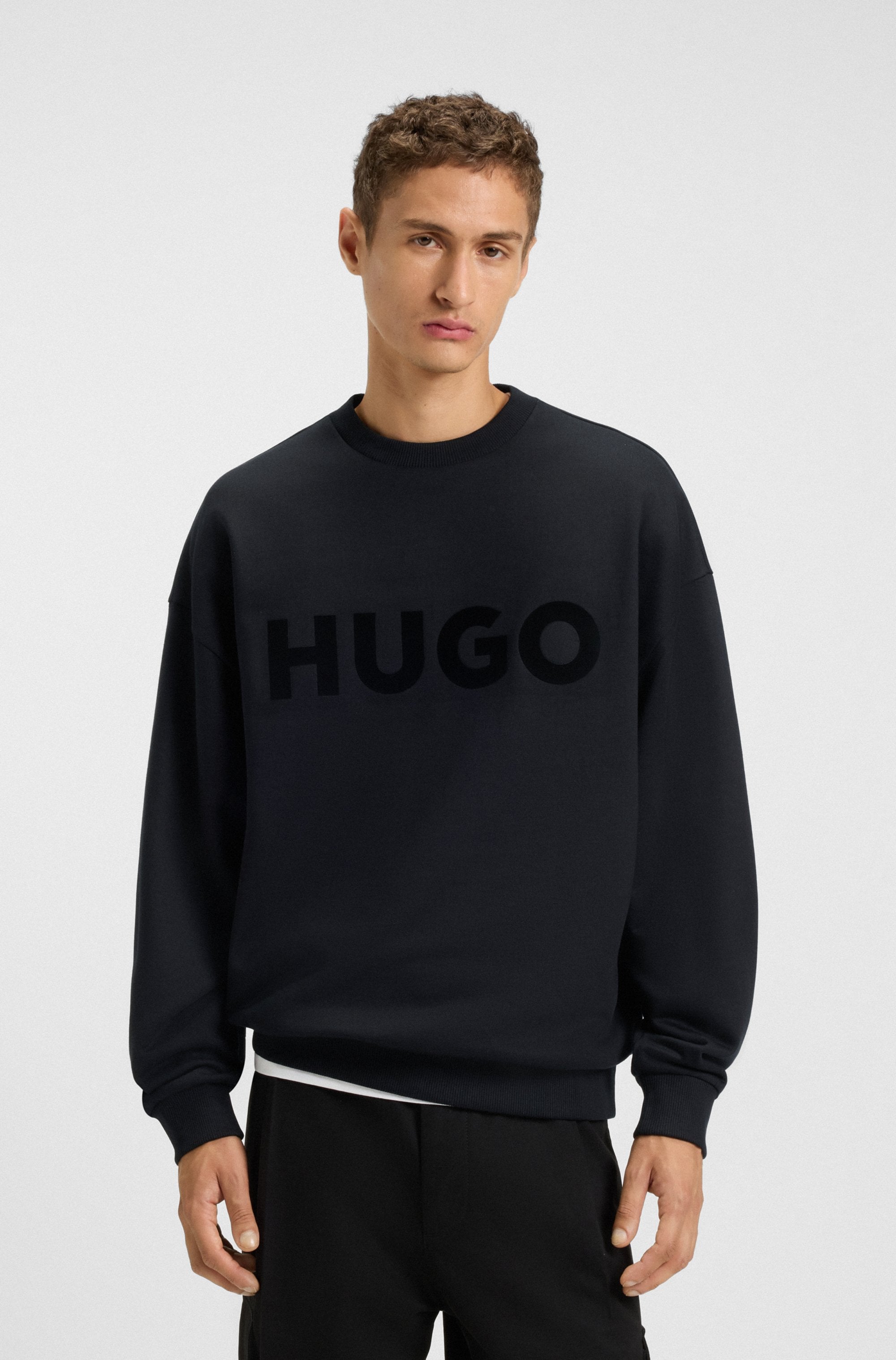 HUGO Sweatshirt "Dinex", Rundhalsausschnitt, Oversize Fit, Logo-Druck