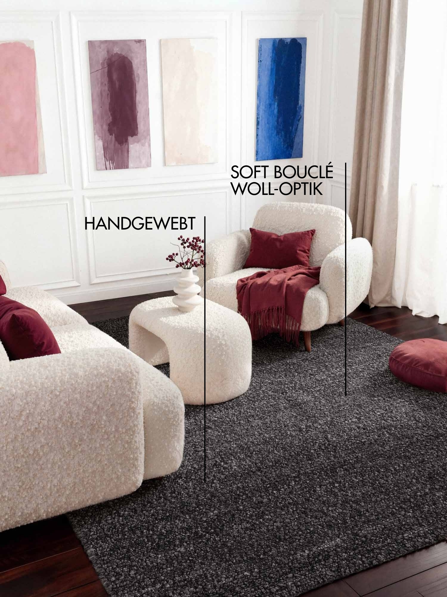 Teppich TED BAKER "Soft Bouclé Portobello, auch als Läufer", dunkelgrau, B:200cm H:10mm L:290cm, Polyester, Teppiche, Teppich, Woll-Optik, Bouclé Meliert, Wohnzimmer, Esszimmer, Schlafzimmer, Flur 2
