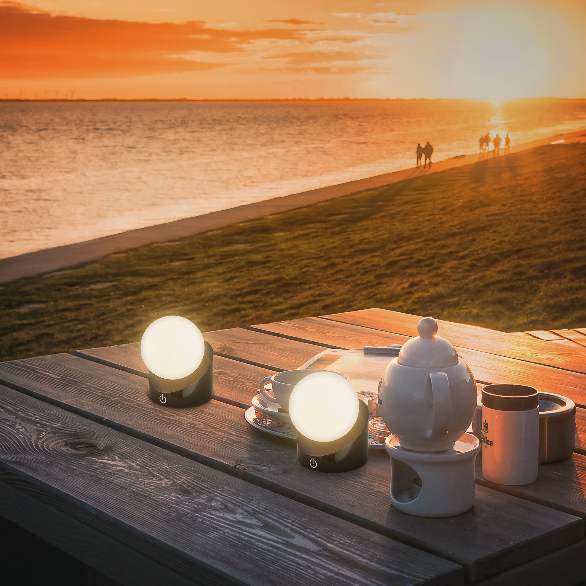 Briloner Leuchten LED Außen-Tischleuchte »SORA« LED-Board 2 Stk. Warmweiß kabellos 10x8x9cm Schwarz 2W Kinderzimmer Flur Outdoor Aussen 2er-Set