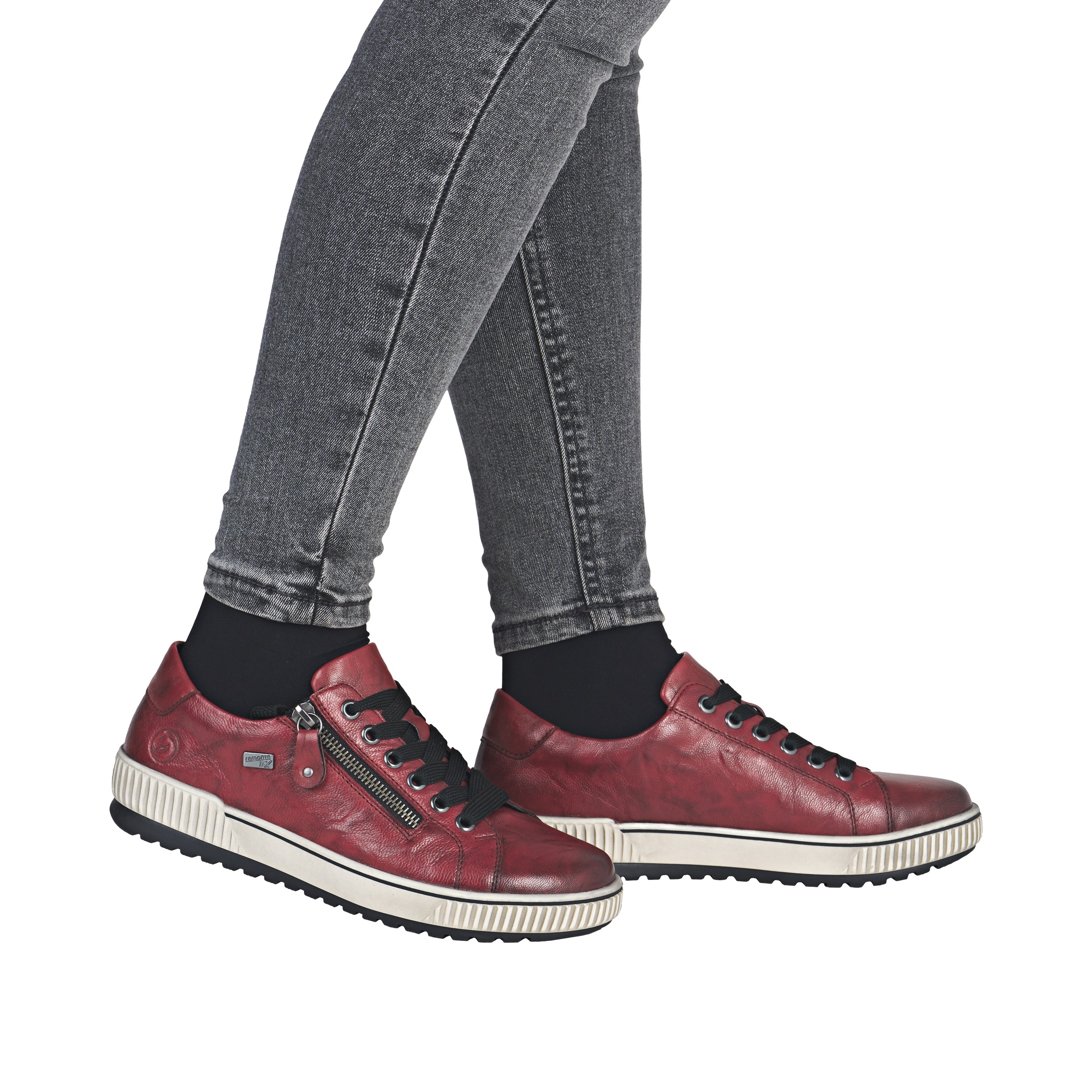 Plateausneaker REMONTE, Damen, Gr. 36, rot (dunkelrot), Leder, used, Schuhe Plateausneaker, Freizeitschuh, Halbschuh, Schnürschuh mit Außenreißverschluss 3