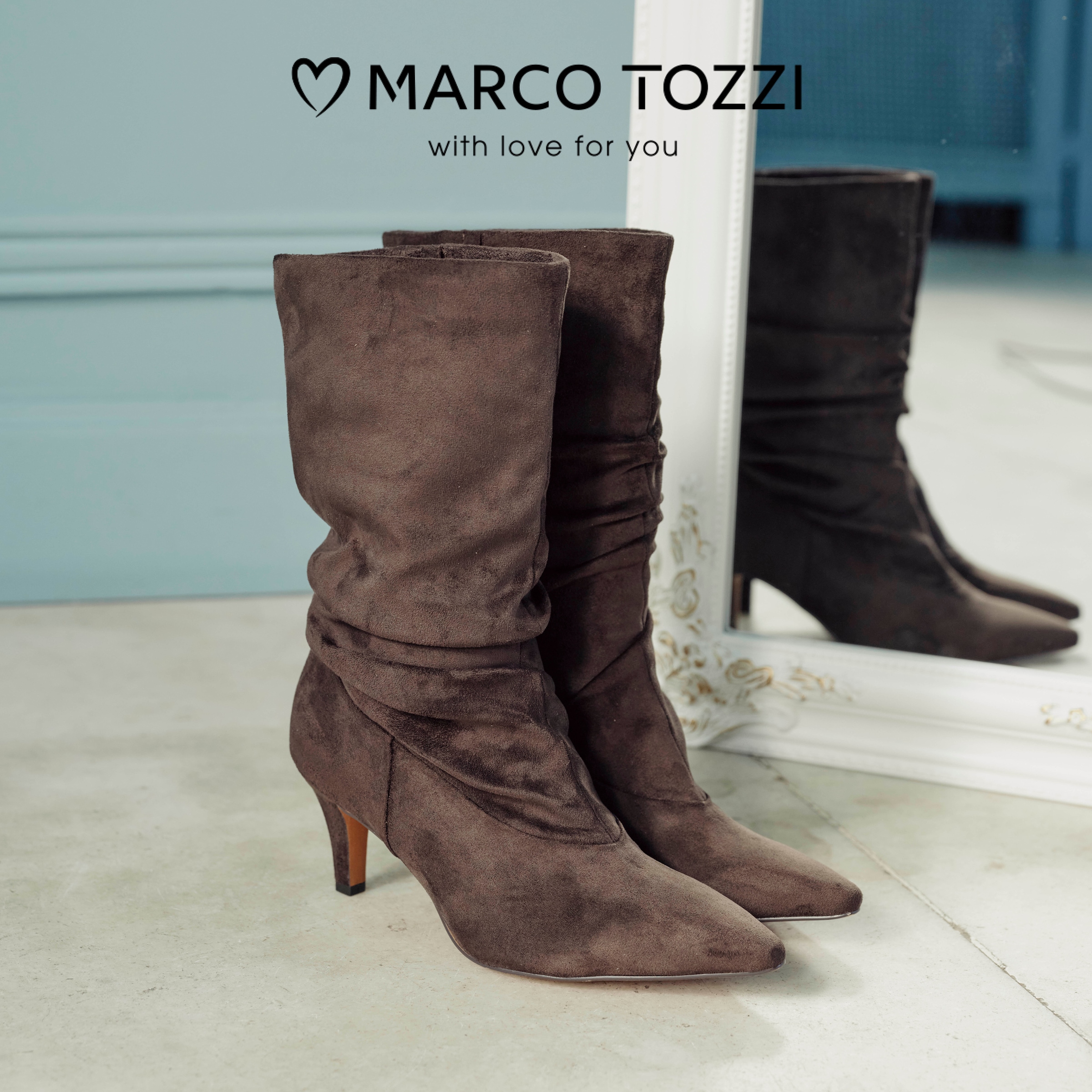 MARCO TOZZI Stiefel  Trichterabsatz, Kurzstiefel im Slouchy-Falten-Look