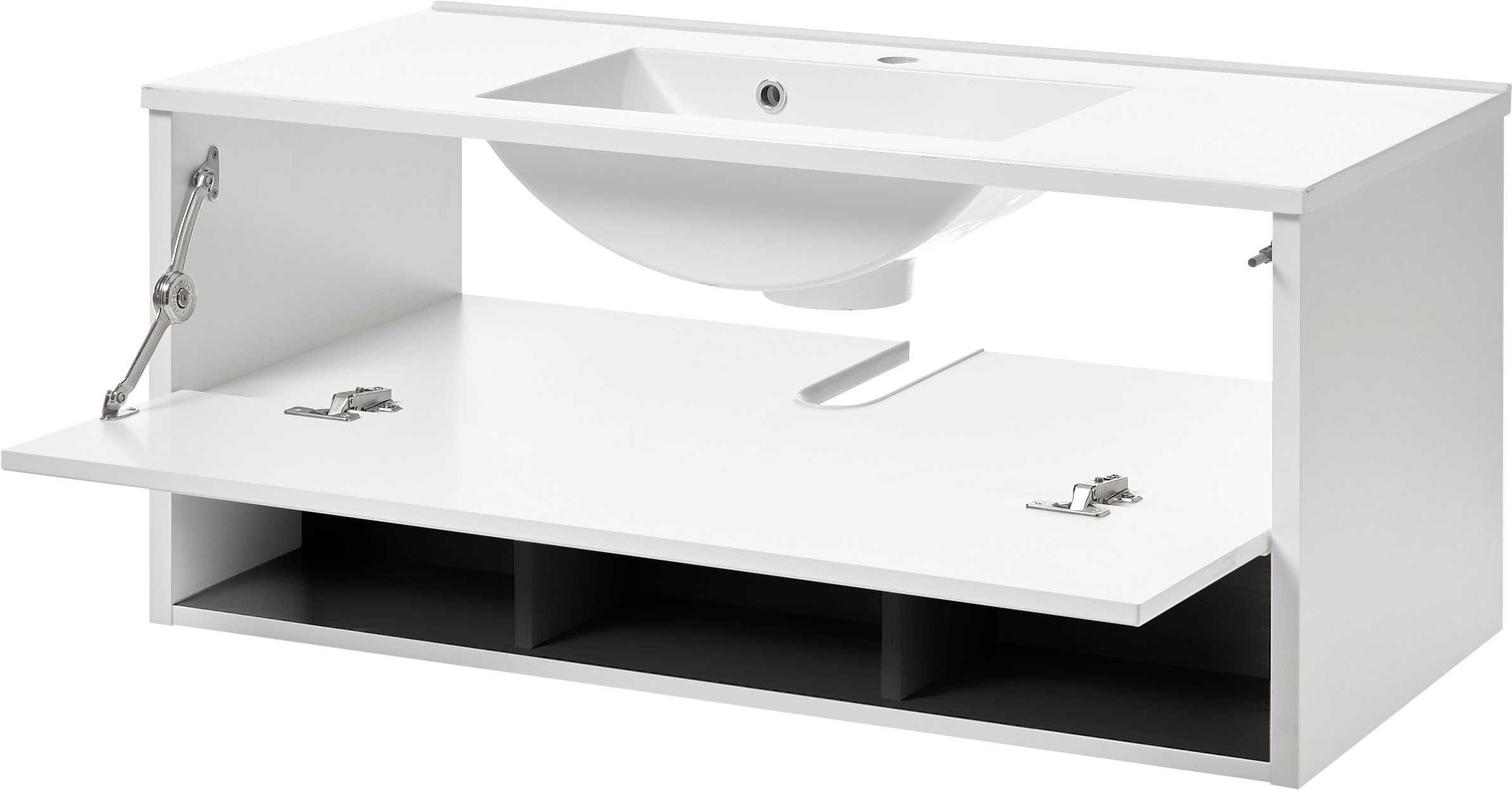 Places of Style Badmöbel-Set »Studio Line, Bad im modernen Design, 4-teiliges Badezimmer«, (4 St.), Schrank, Waschtisch und Spiegel, in zwei Farben verfügbar, Stauraum