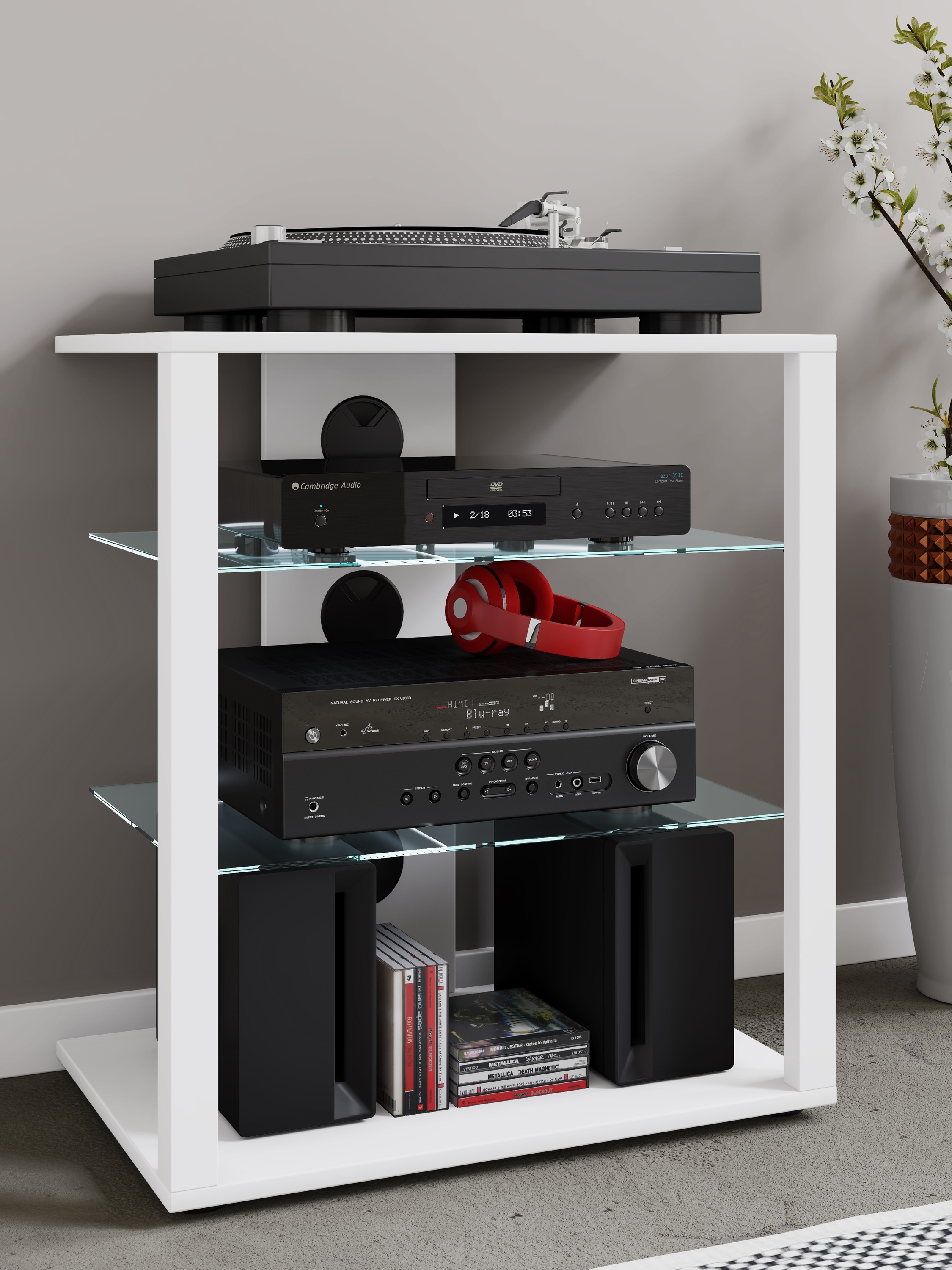 VCM Media-Board »VCM Hifi Holz Möbel | Rack Schrank Phono Regal | 2 Glasböden | Maße: H. 70 x B. 60 x T. 41 cm | Phono Mediaregal - Folas«, (VCM Folas)