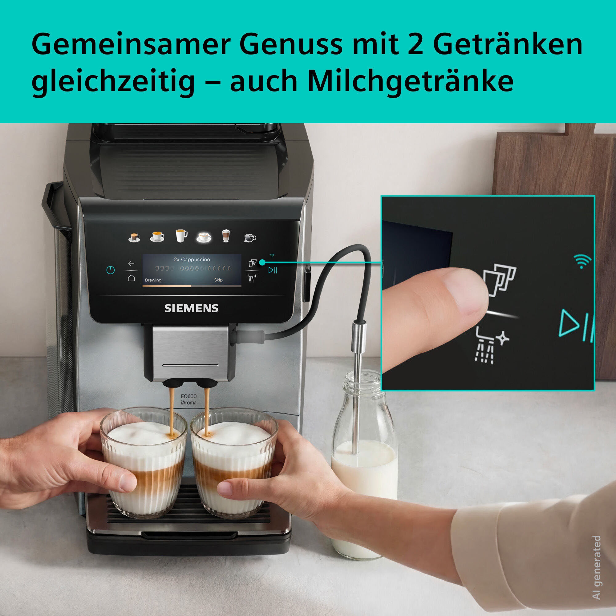 SIEMENS Kaffeevollautomat »EQ600 TP603E07, 6 Getränke, XL-Getränke, bis zu 480ml, Keramikmahlwerk« Doppeltassenfunktion, Kannenfunktion, entnehmbare Brüheinheit, Silber