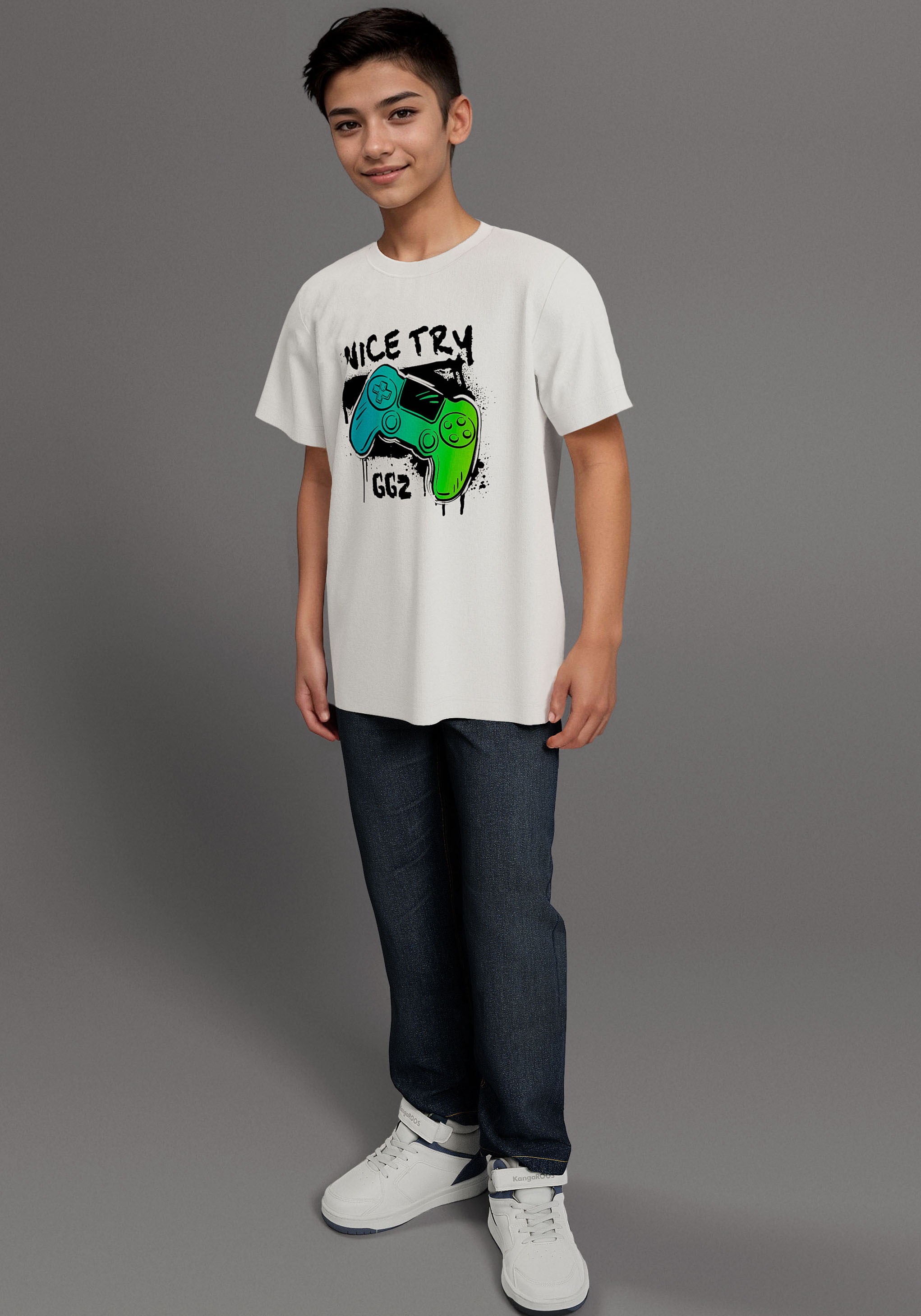 KIDSWORLD T-Shirt »Gamer-Druck: NICE TRY« , cooler Gamer-Print