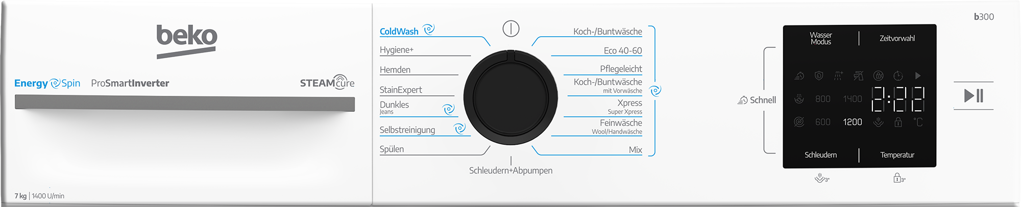 BEKO Waschmaschine »BM3WFU3741X« 7 kg 1400 U/min EnergySpin – optimierte Waschbewegungen für gründliche Reinigung.