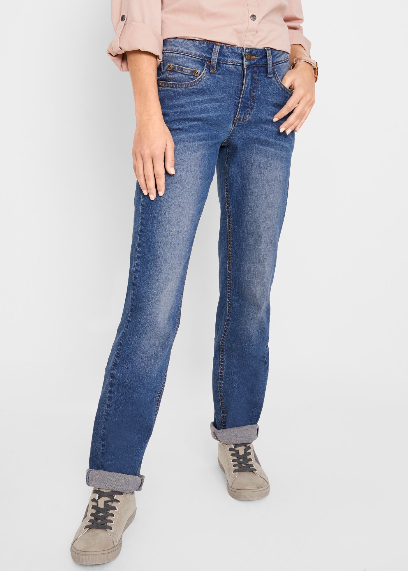 bonprix Straight-Jeans "Straight-Jeans Mid Waist, Stretch" Straight-Schnitt günstig online kaufen