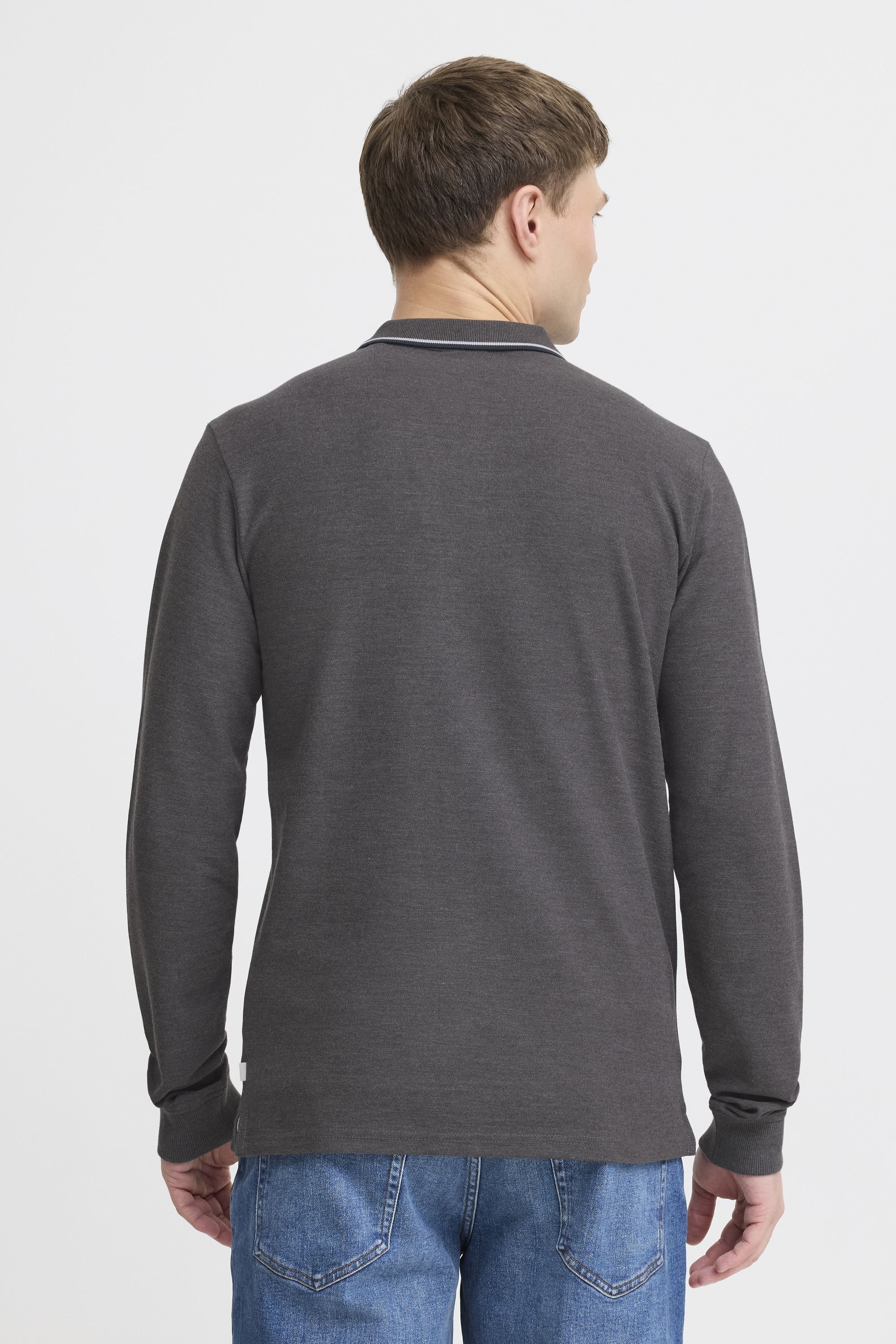 !solid SDHANGOR Long Sleeve Polo Shirt Men Med Grey M L 3