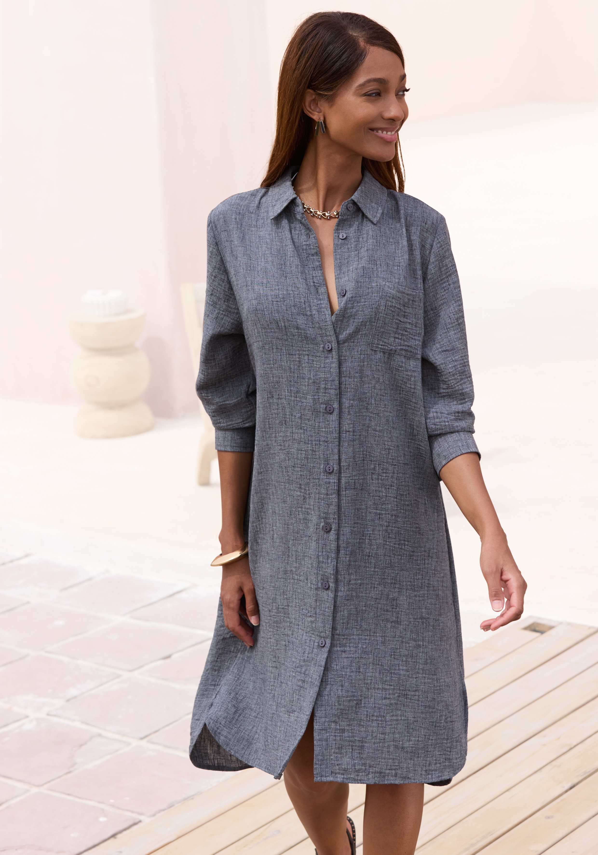 Buffalo Longbluse luftiges Strandkleid, Sommerkleid aus sommerlich leichter Qualität
