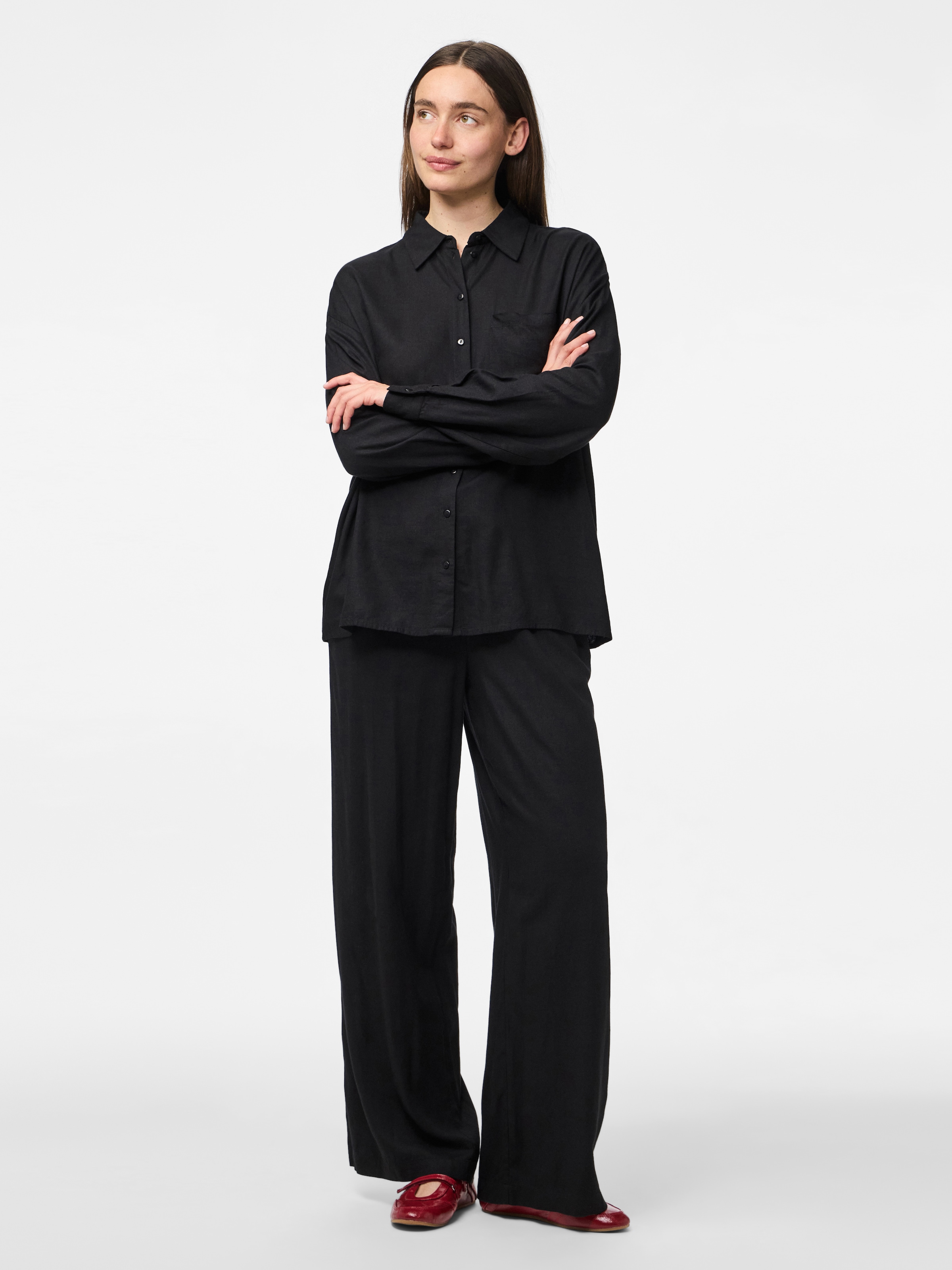 pieces Schlupfhose »PCPIA HW WIDE PANTS WVN NOOS«, Sommerhose, mit Leinen
