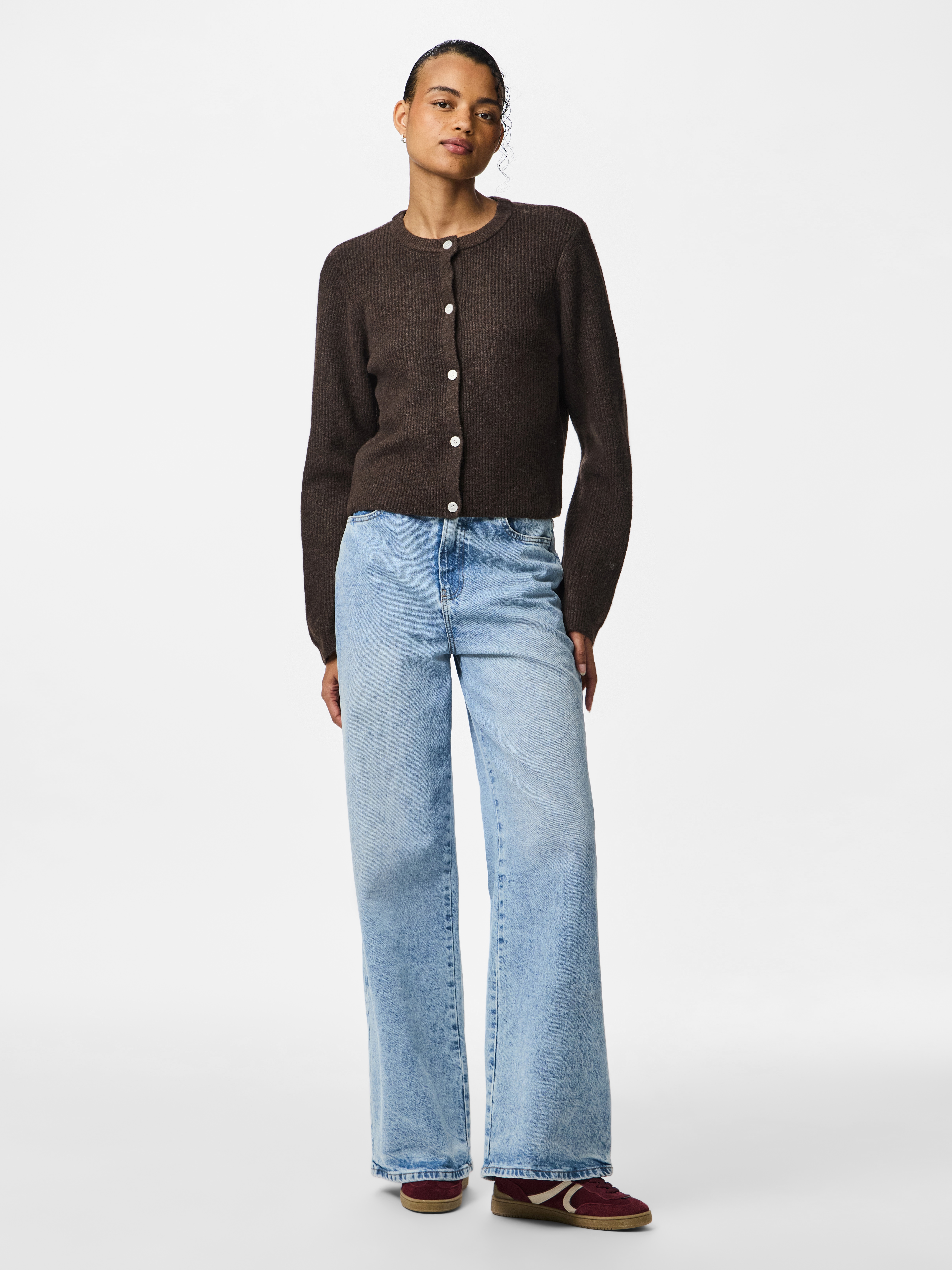 Thumbnail - pieces Strickjacke "PCSILLY LS O-NECK KNIT CARDIGAN NOOS BC" Materialmix, regular fit