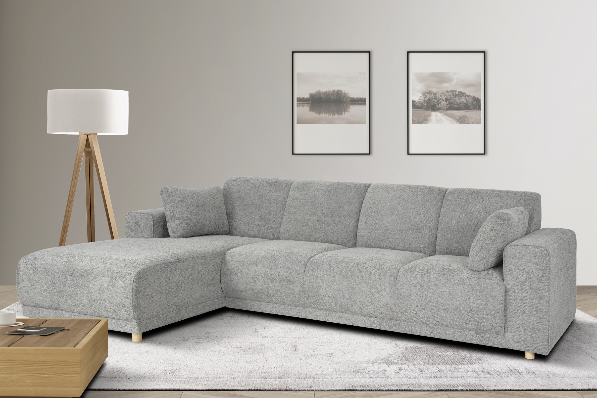 OTTO home Ecksofa "LEMPS wahlweise Recamiere links oder rechts L-Form" incl. Zierkissen, Stellmaße 297x162 cm