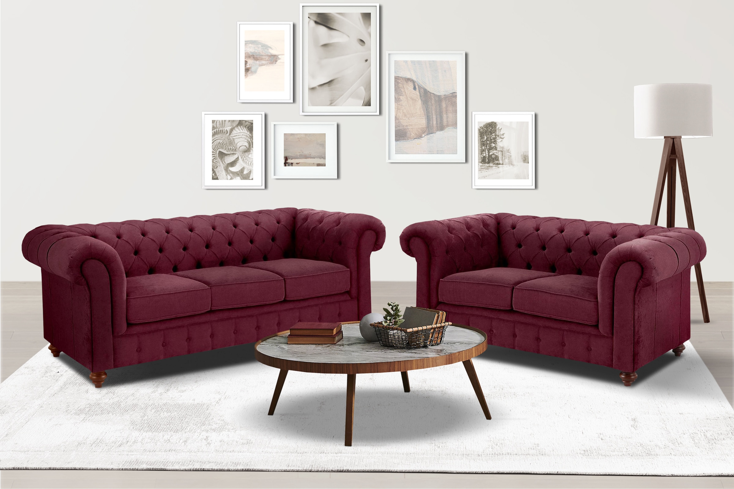 OTTO home Sitzgruppe "Chesterfield" 2 Stk. tlg. hochwertige Knopfheftung, bestehend aus 2- und 3-Sitzer