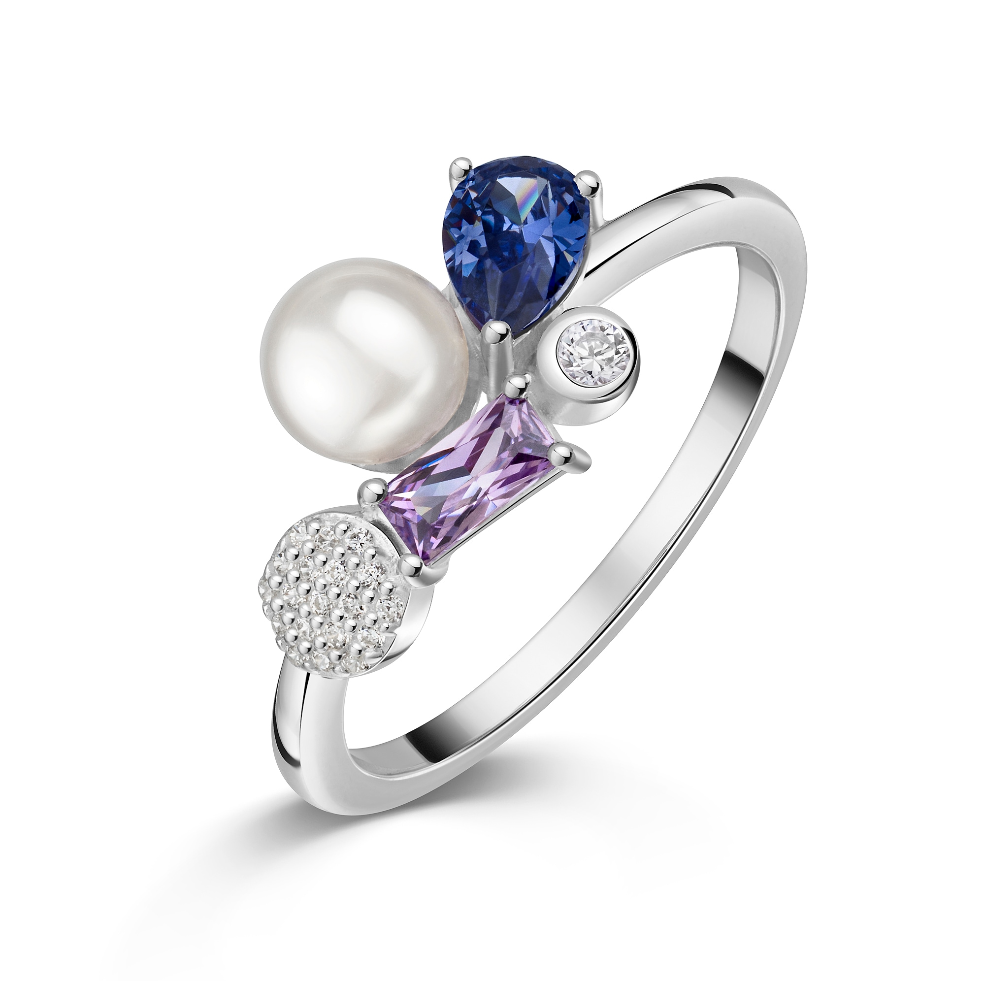 FIRETTI Fingerring "Schmuck Geschenk Silber 925 Damenring Ring Baguette Kreis Tropfen", 52, Perlen Silber 925 (Sterlingsilber), 2mmsilberfarben,