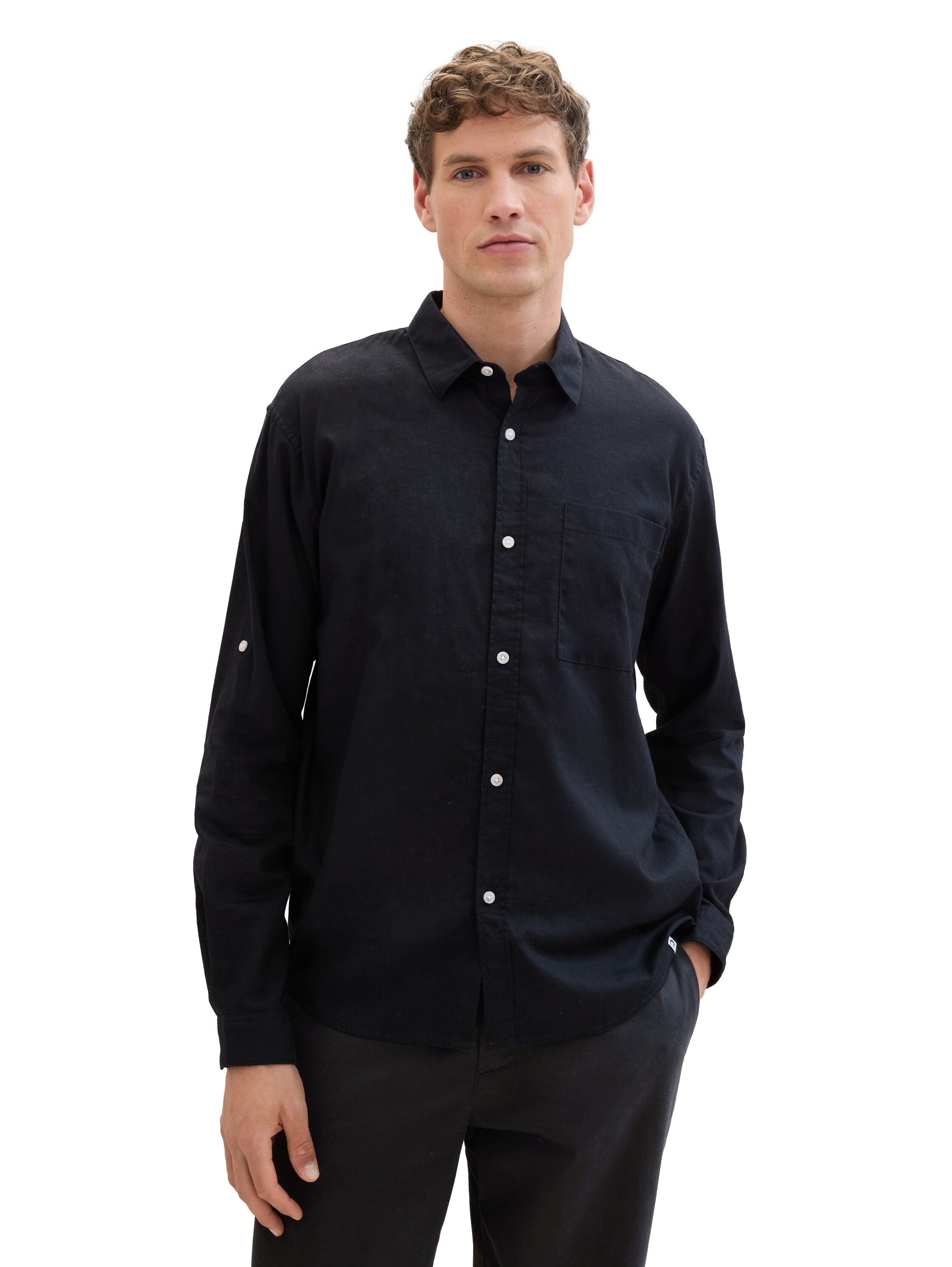 TOM TAILOR Denim Langarmhemd, mit Leinen