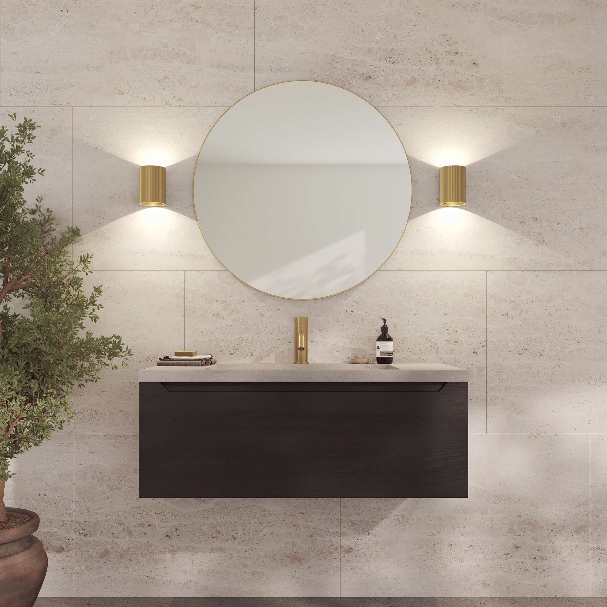 Loevschall Wandspiegel »Refine, Wandspiegel Rund für alle Raumtypen, Stilvoller Rahmen«, Runder Spiegel für Schlafzimmer, Wohnzimmer, Garderobe und Badezimmer