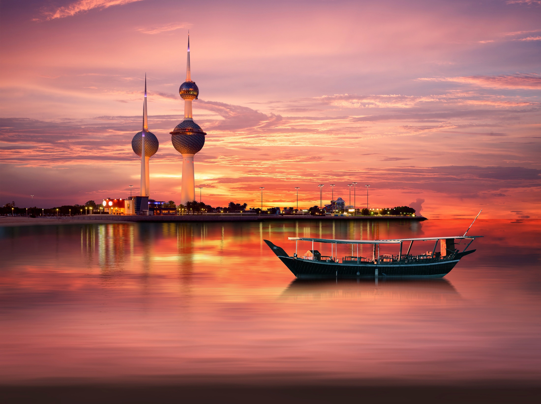 Papermoon Fototapete "KUWAIT-STADT-BOOT SKYLINE STRAND MEER GOLF PANORAMA"