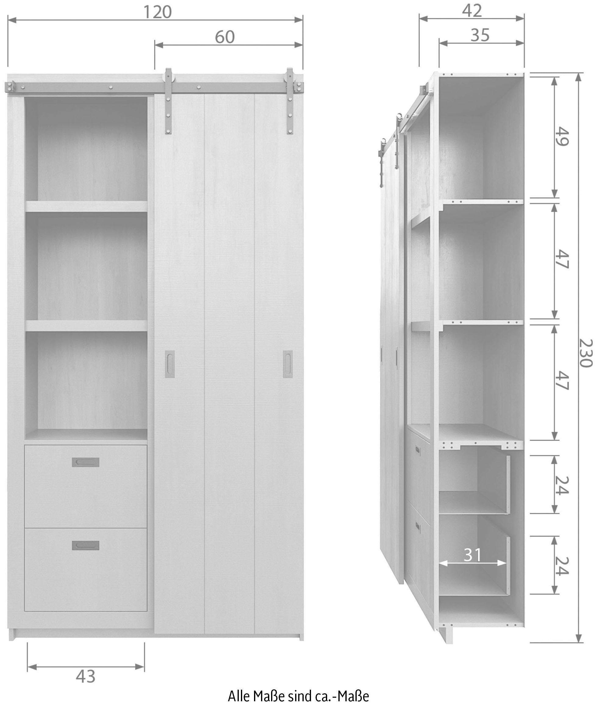 vtwonen Vitrine »Slide, mit Schiebetür«, mit 4 Schubkästen, H 230 cm x B 120 cm