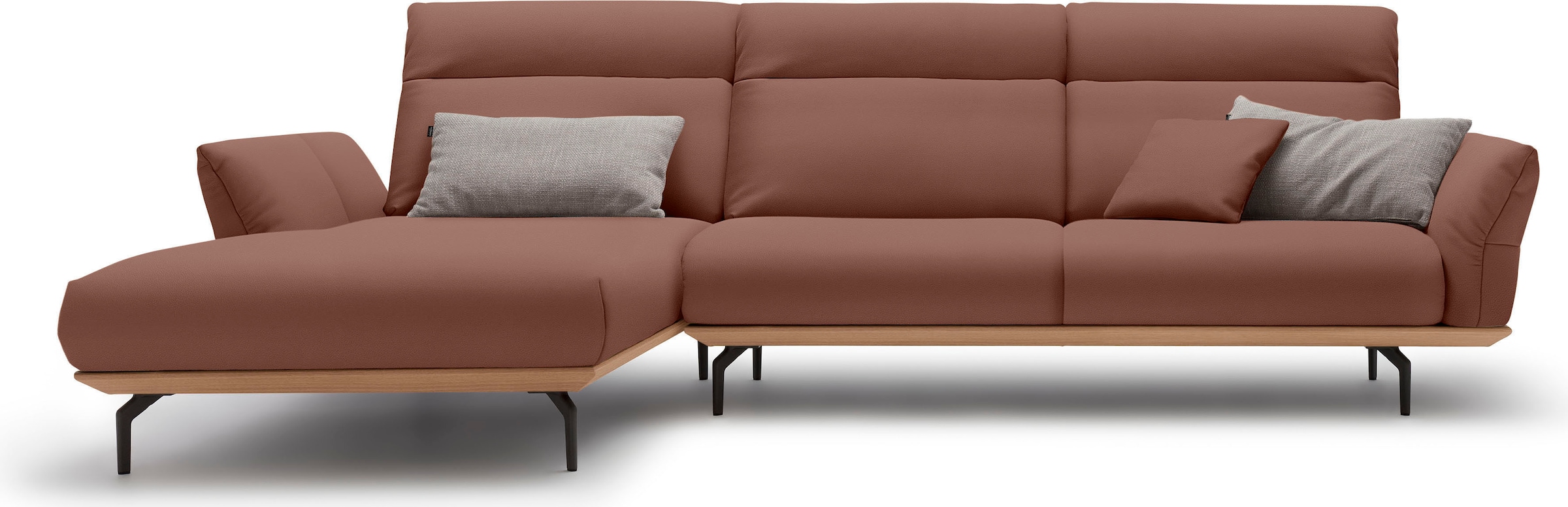 Creation BY ROLF BENZ Ecksofa "CR.460 Design-Sofa, verstellbare Rückenlehne, L-Form" Sockel in Eiche, Winkelfüße in Umbragrau, Breite 318 cm