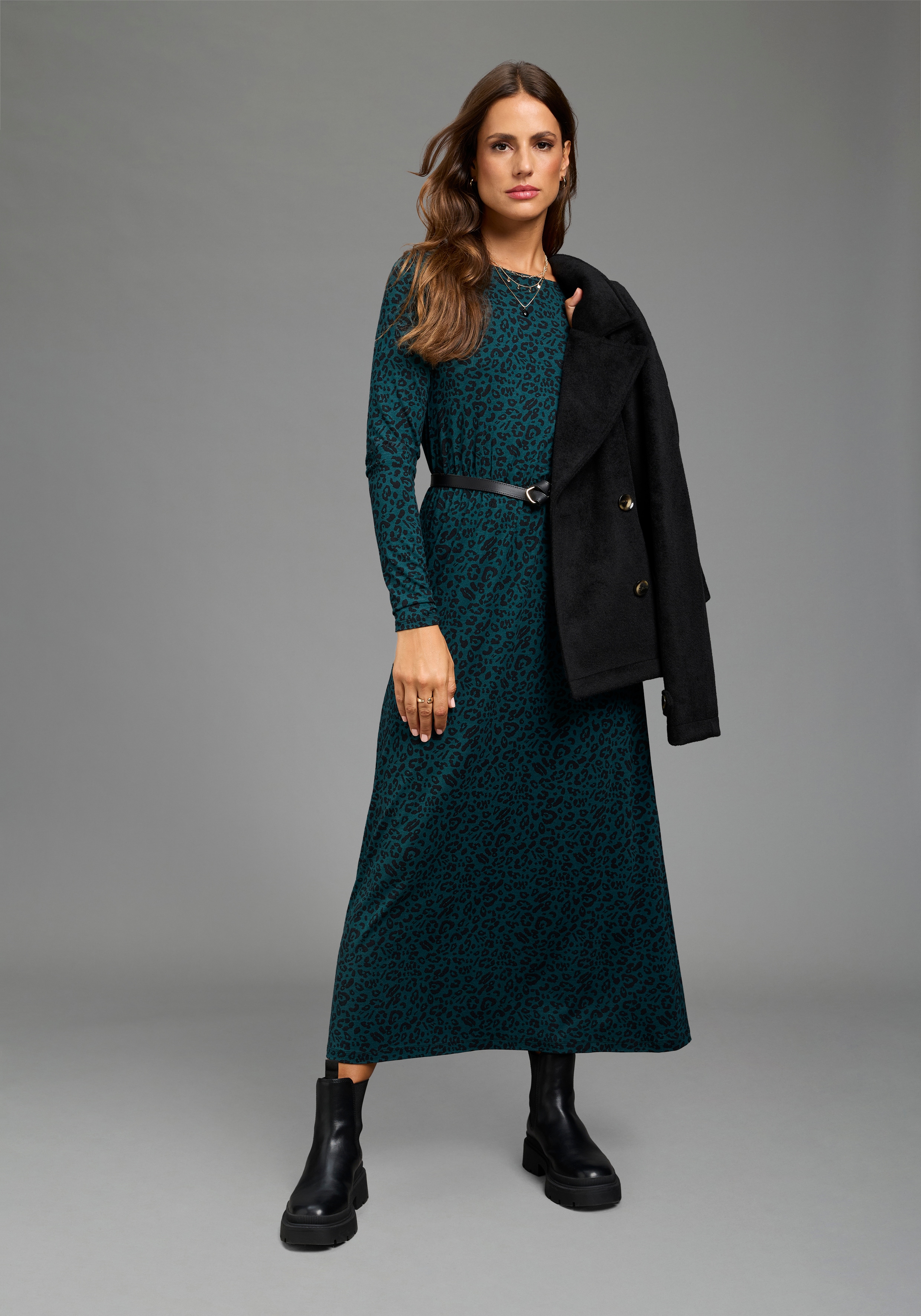 Laura Scott Jerseykleid in Midilänge, aus elastischer Viskosemischung, mit Allover-Druck