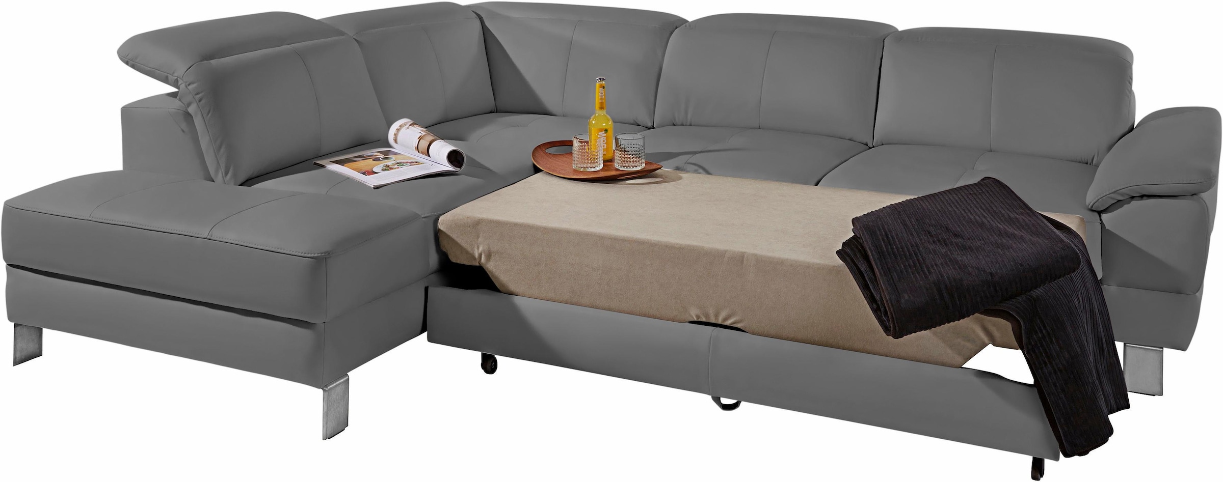 exxpo - sofa fashion Ecksofa »Mantua, L-Form«, mit Kopf- bzw. Rückenverstellung, Bettfunktion u. Bettkasten