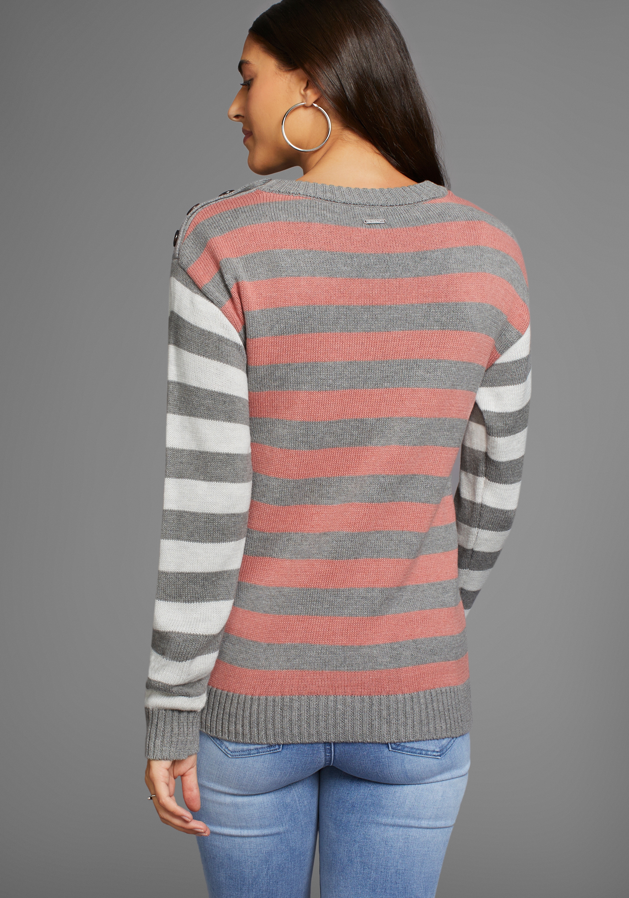 Thumbnail - Laura Scott Strickpullover in trendy Streifenmuster mit Knopfleiste