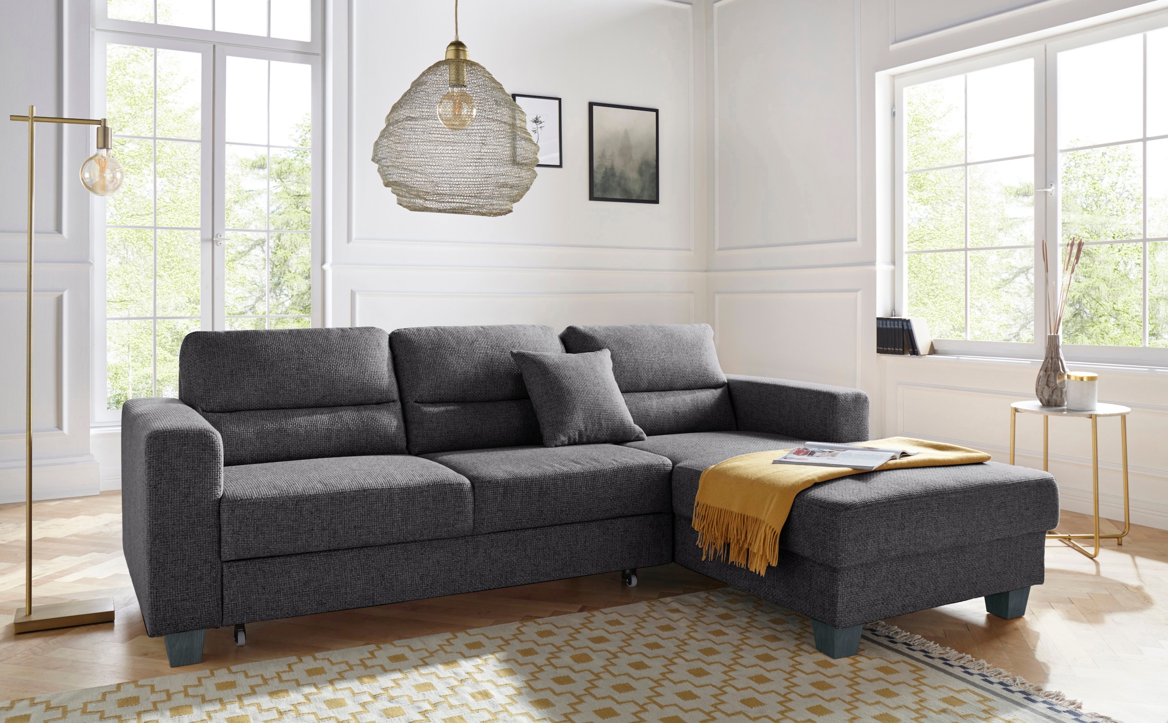 TRENDMANUFAKTUR Ecksofa »Chamber, zeitlos und modern, bequem mit hohem Sitzkomfort, L-Form«, inklusive einer Kopfstütze, wahlweise mit Schlaffunktion