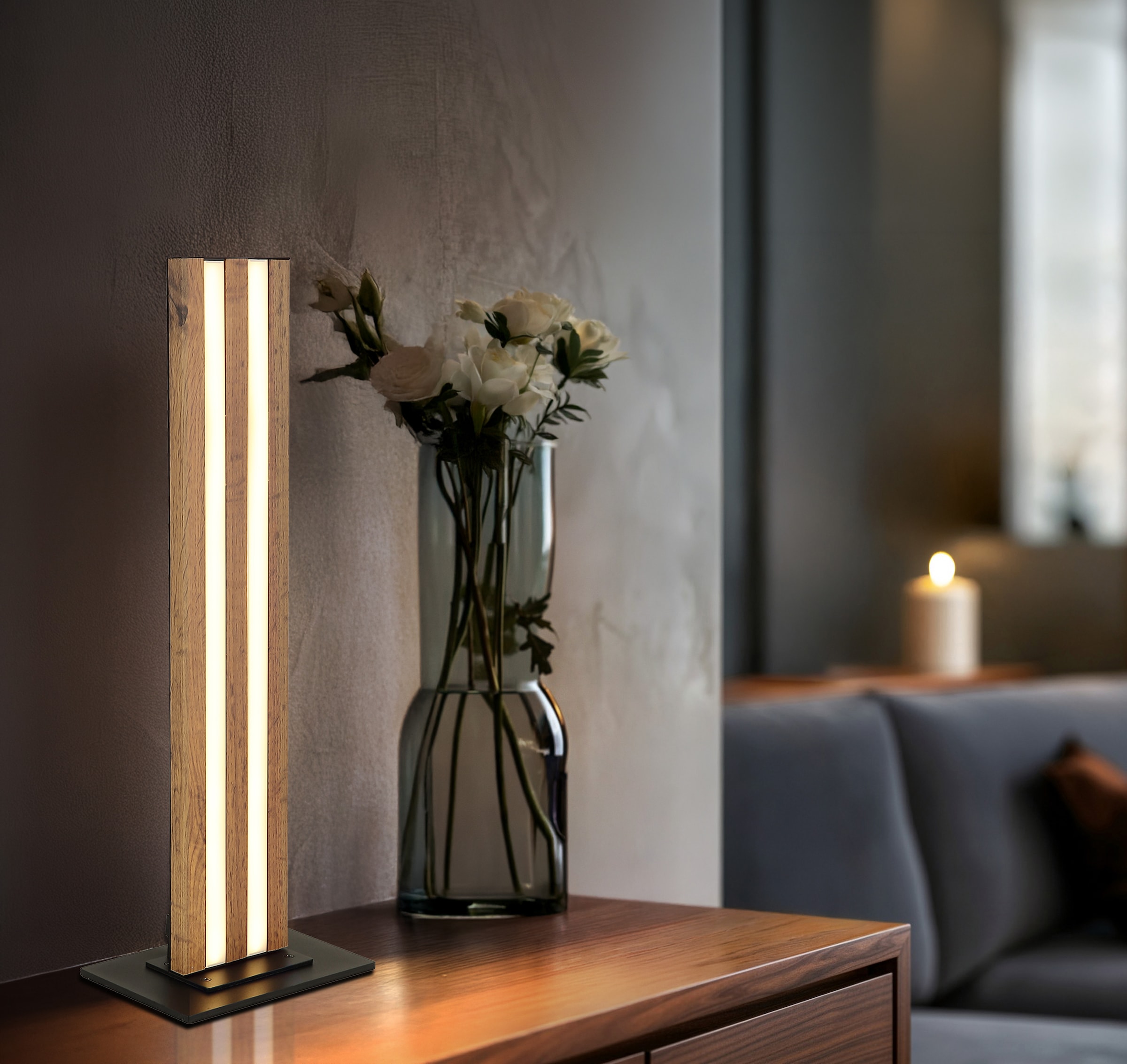 GLOBO LIGHTING Tischleuchte »HAYDEN« LED-Modul 1 Stk. Warmweiß Tischleuchte schwarz & Holzoptik, Kunststoff opal, Wippschalter, LED