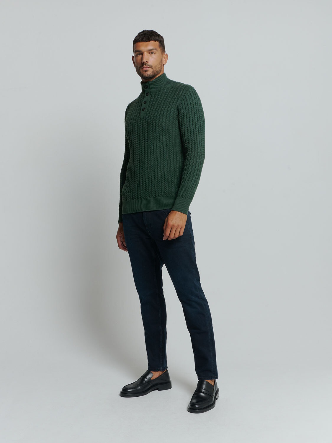 NO EXCESS Rollkragenpullover »No Excess Jacquard-Pullover mit Halbknopfleiste«