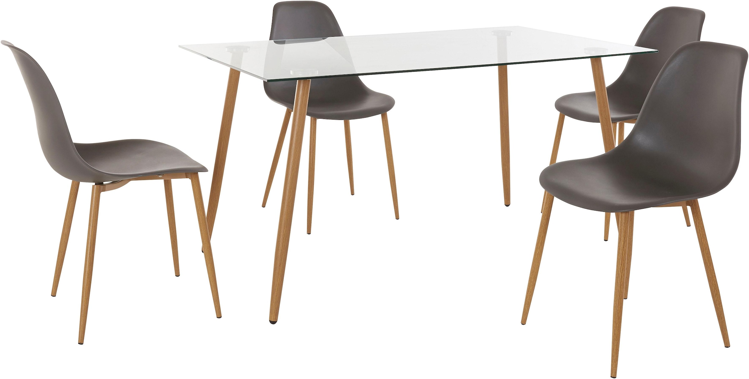 Essgruppe Glastisch mit | INOSIGN bestellen 5 (Set, tlg.), (Kunststoffschale) Eckiger BAUR Stühlen »Miller«, 4